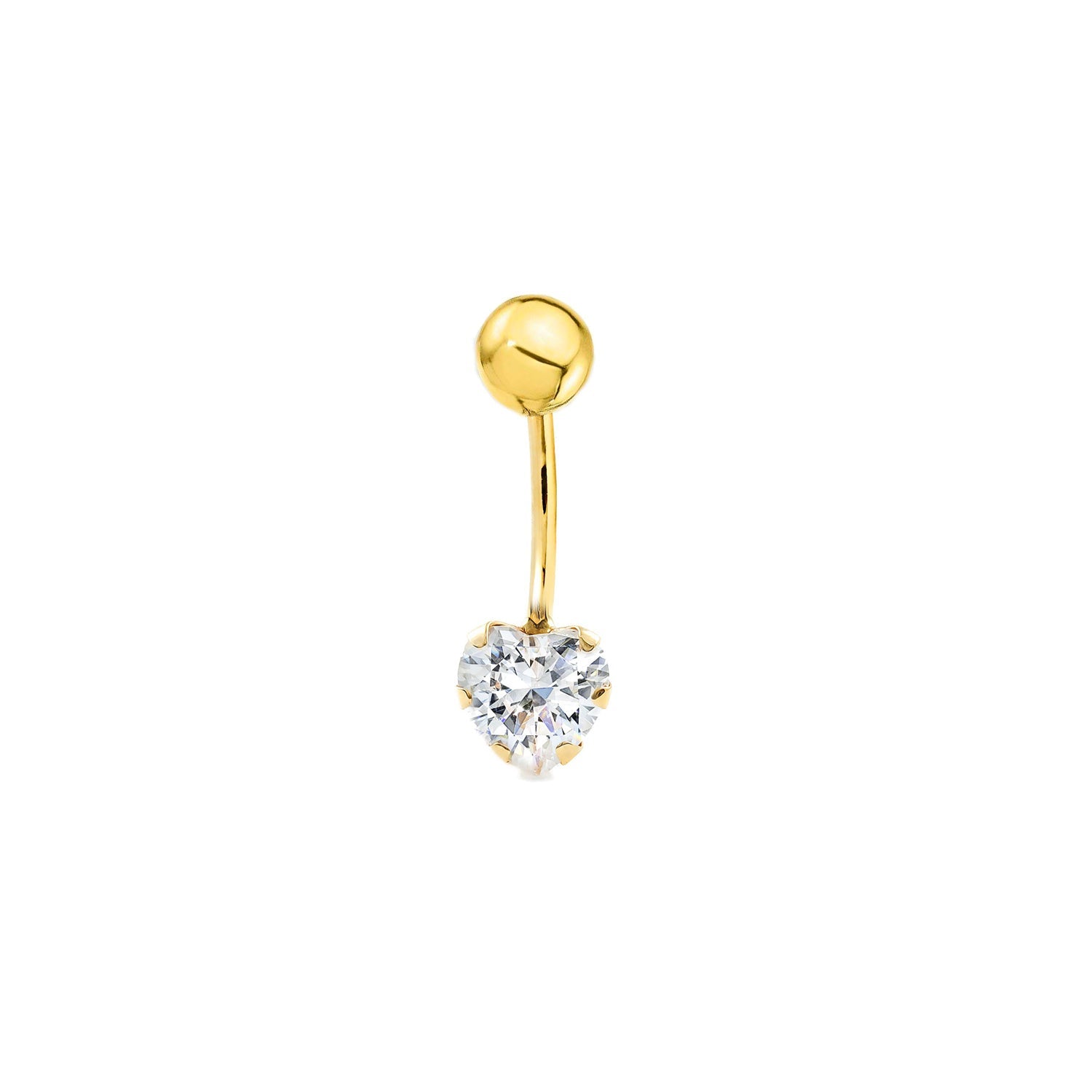 9K Yellow Gold Shiny Zirconia Heart Navel Piercing