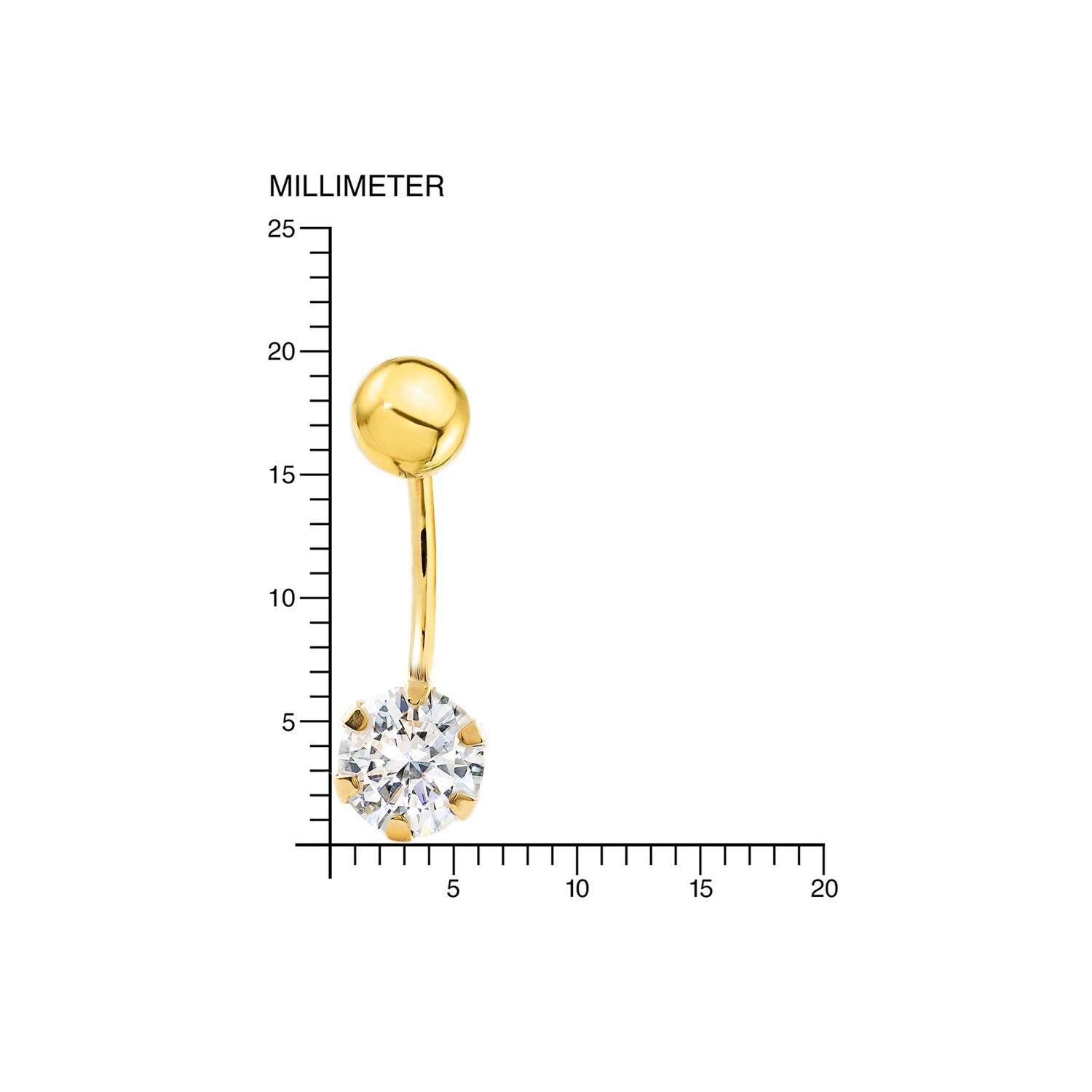 Piercing Oro Ombligo garra con circón 6 mm (9kts)