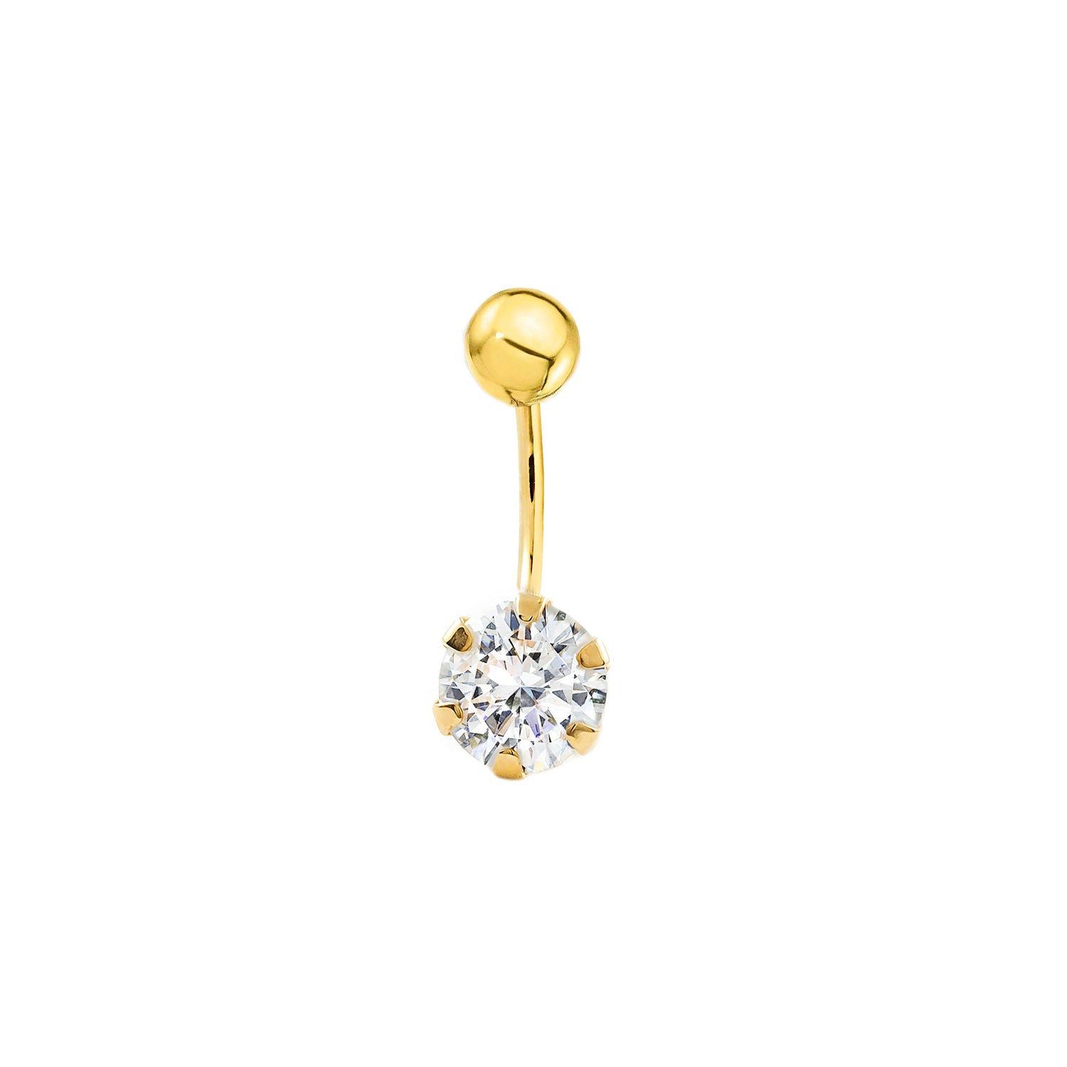 9K Yellow Gold Zircon Navel Piercing 6 mm Shiny