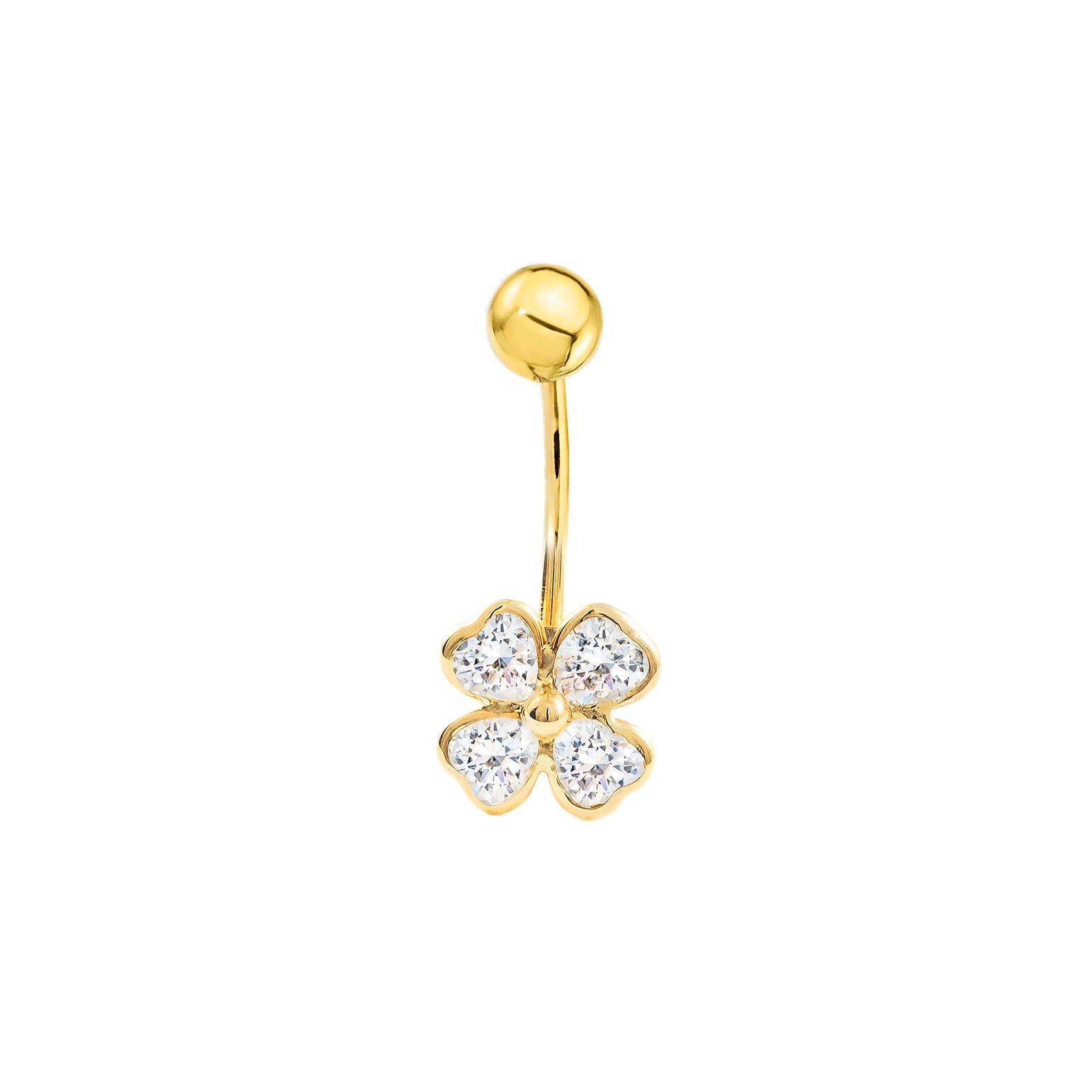 9K Yellow Gold Clover Shiny Zirconia Navel Piercing