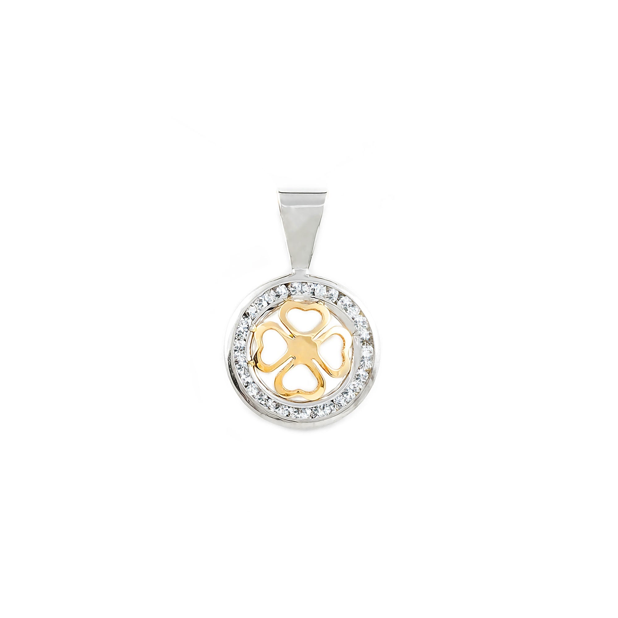 Bicolor 9K Gold Pendant Round Heart Shiny Zirconia