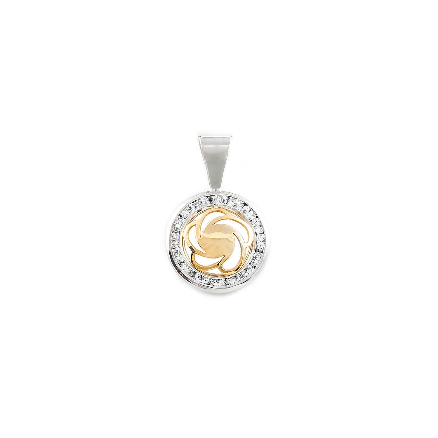 Bicolor 9K Gold Pendant Round Flower Shiny Zircons