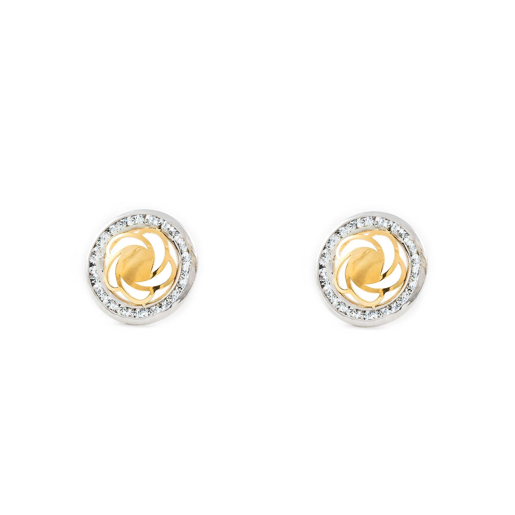 Women's-Girl's Earrings 9K Bicolor Gold Round Shiny Zircons