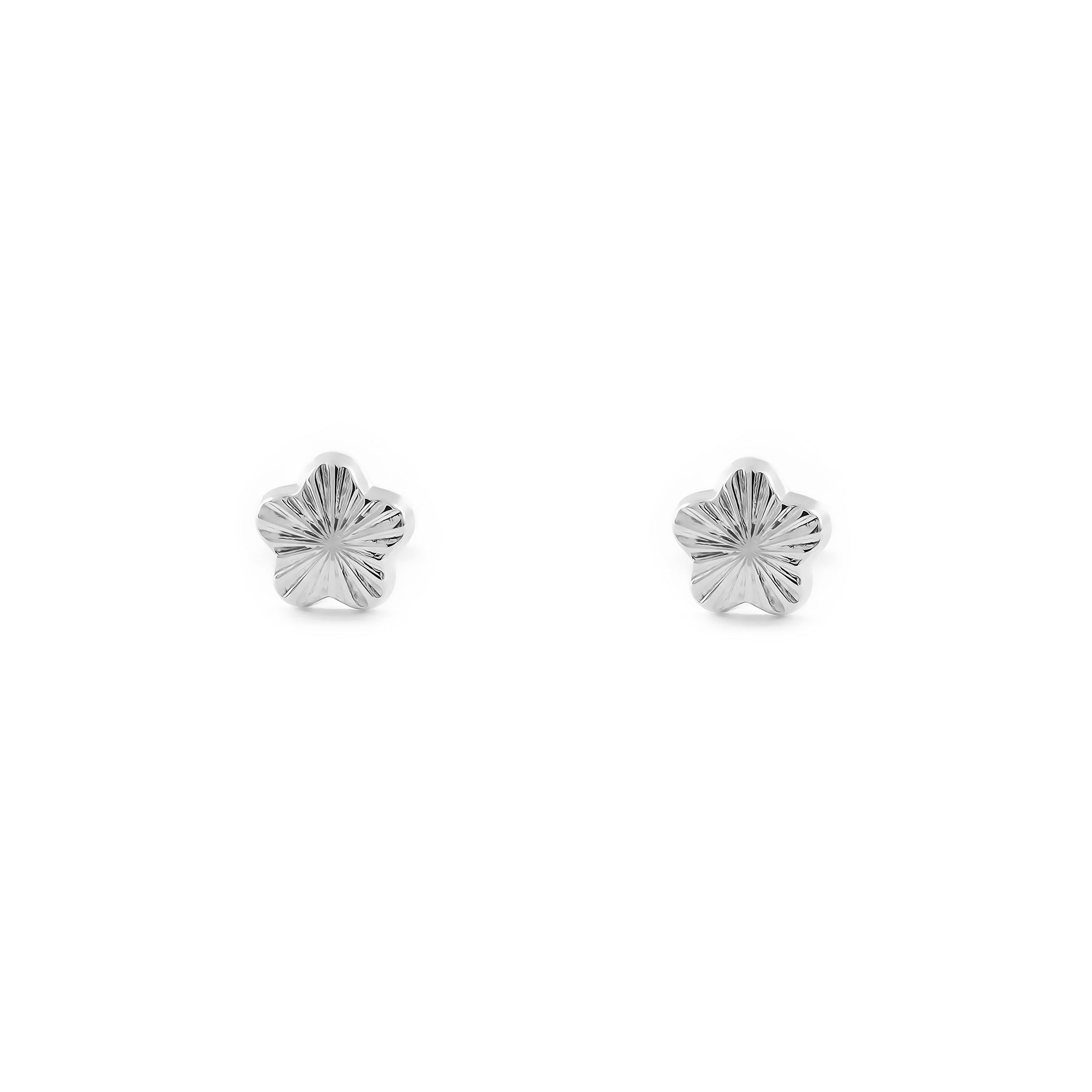 Baby-Girl Earrings 9K White Gold Carved Daisy Flower