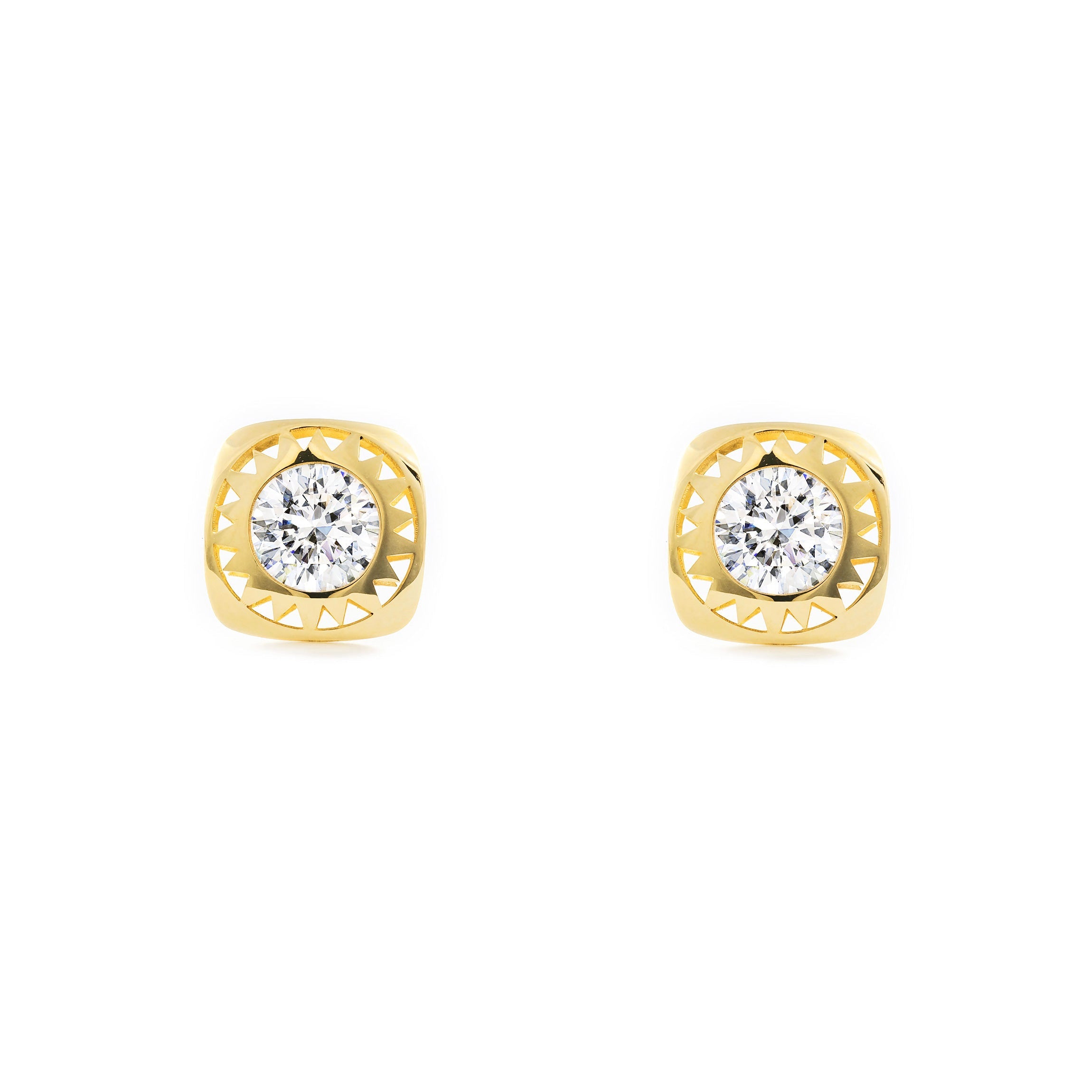 Women's-Girl's Earrings 9K Yellow Gold Square Shiny Zirconia