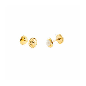 Pendientes Bebe o Niña oro amarillo Trebol con perla 3 mm