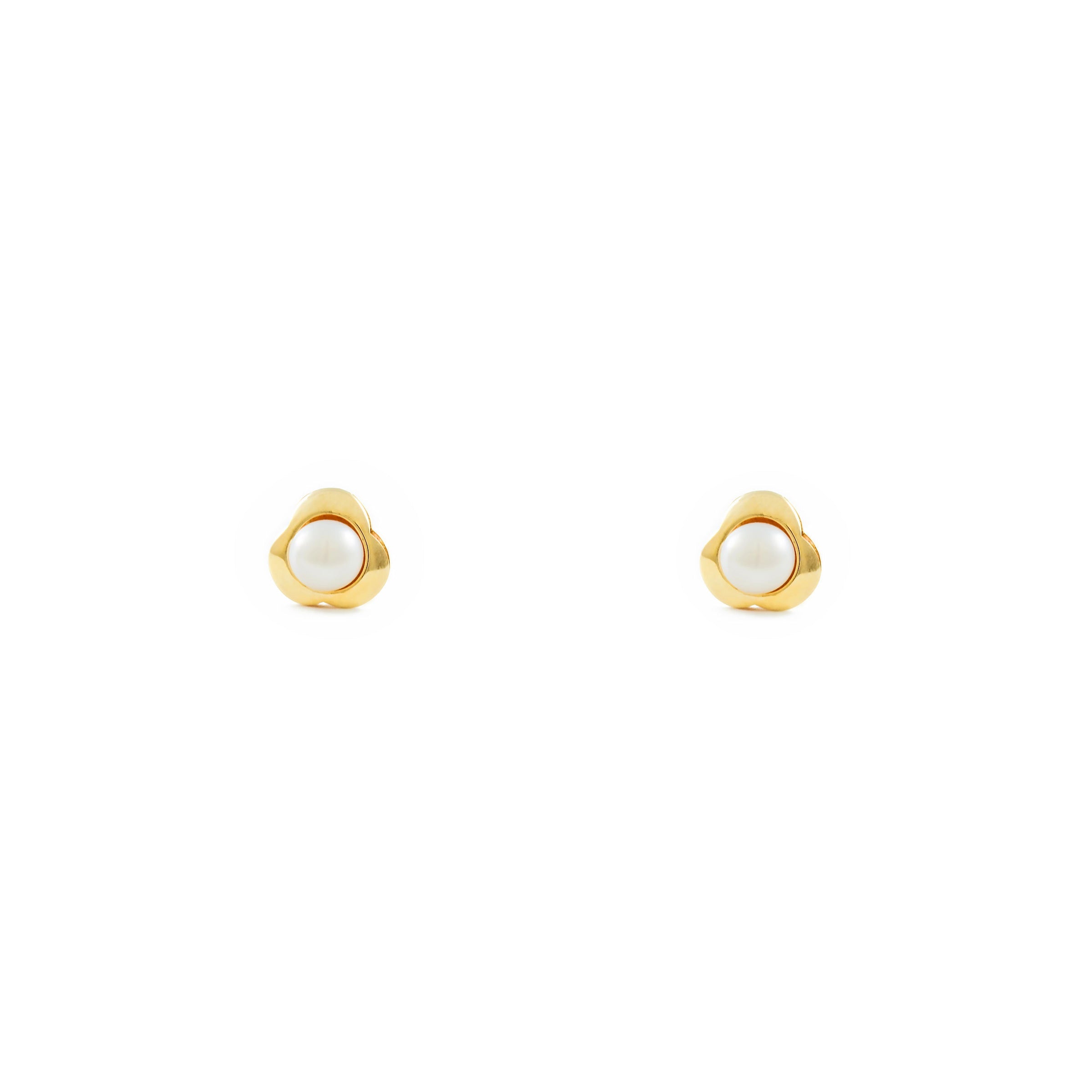 Baby-Girl Earrings 9K Yellow Gold Pearl Button 3 mm Shiny Clover