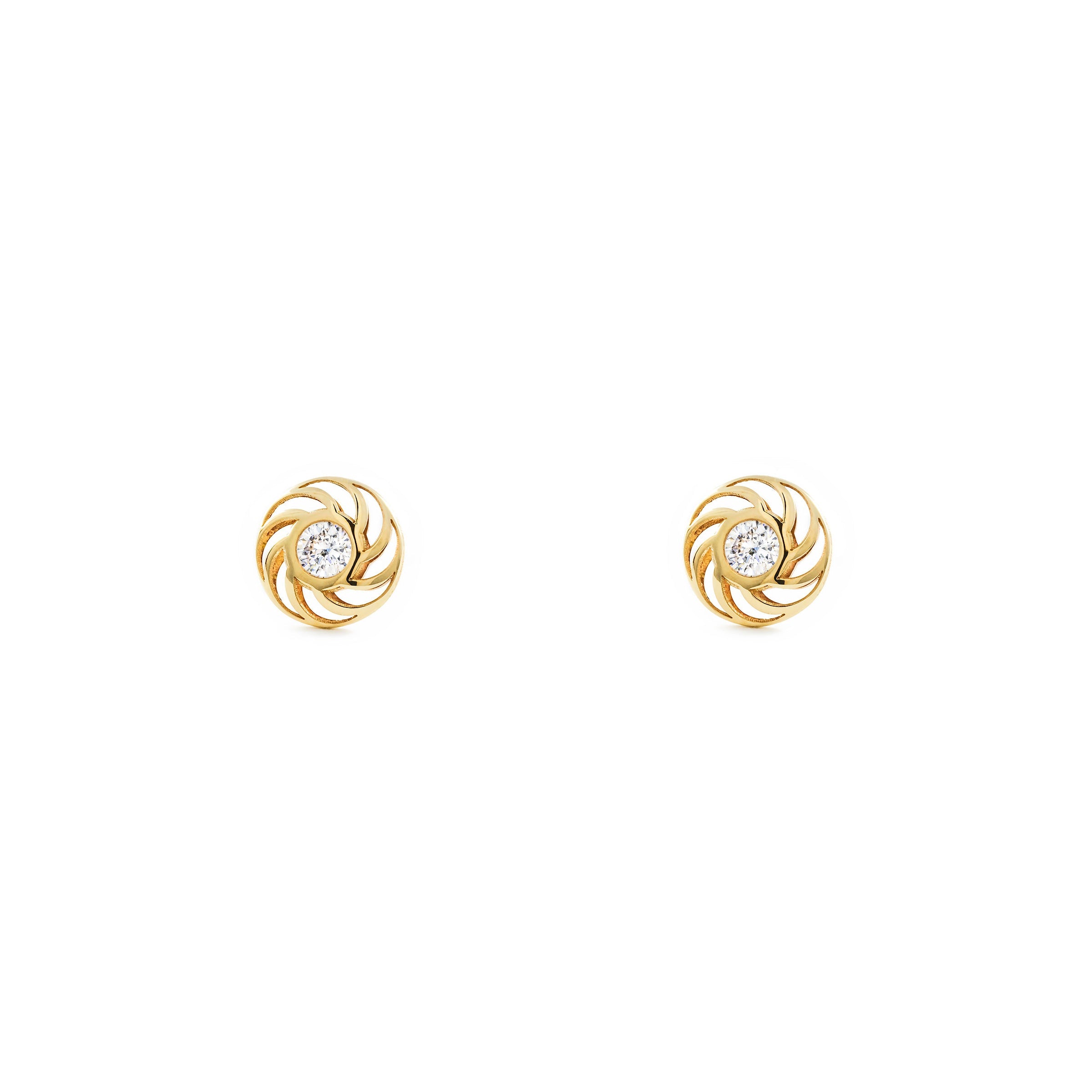 Baby-Girl Earrings 9K Yellow Gold Round Shiny Zirconia