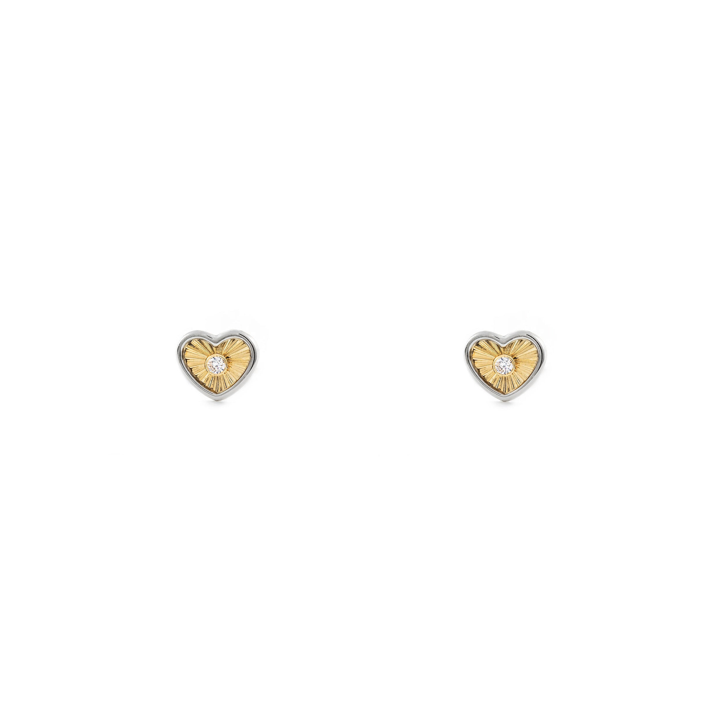 Baby-Girl Earrings 9K Bicolor Gold Textured Zirconia Heart