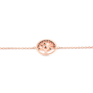 Pulsera Plata Arbol de la Vida rosa con circonita negra