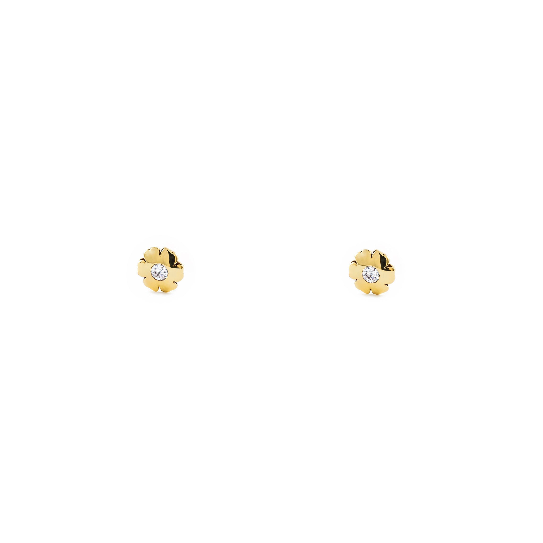 Baby Earrings 9K Yellow Gold Shiny Zirconia Flower