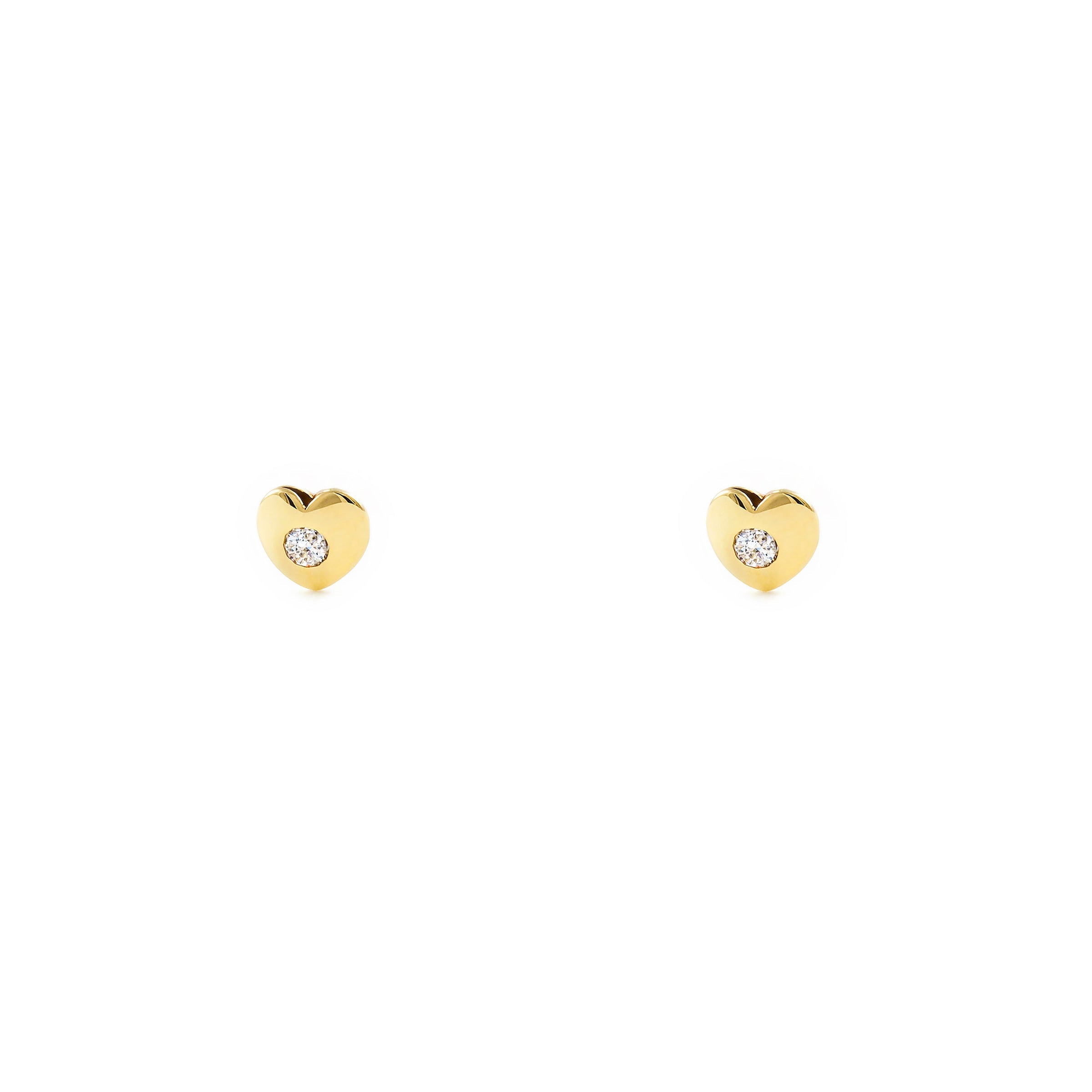 Baby Earrings 9K Yellow Gold Shiny Zirconia Heart