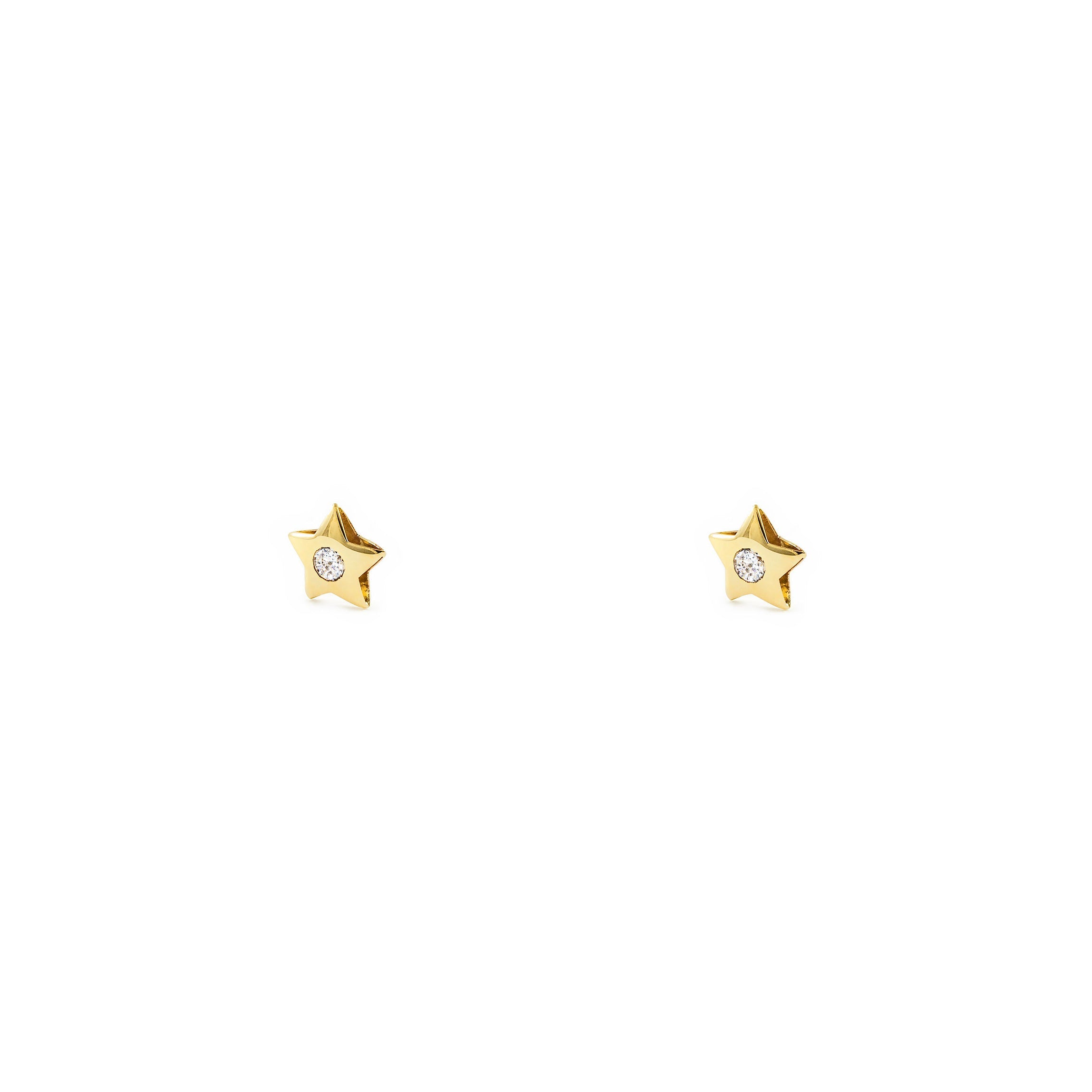 Baby Earrings 9K Yellow Gold Shiny Zircon Star