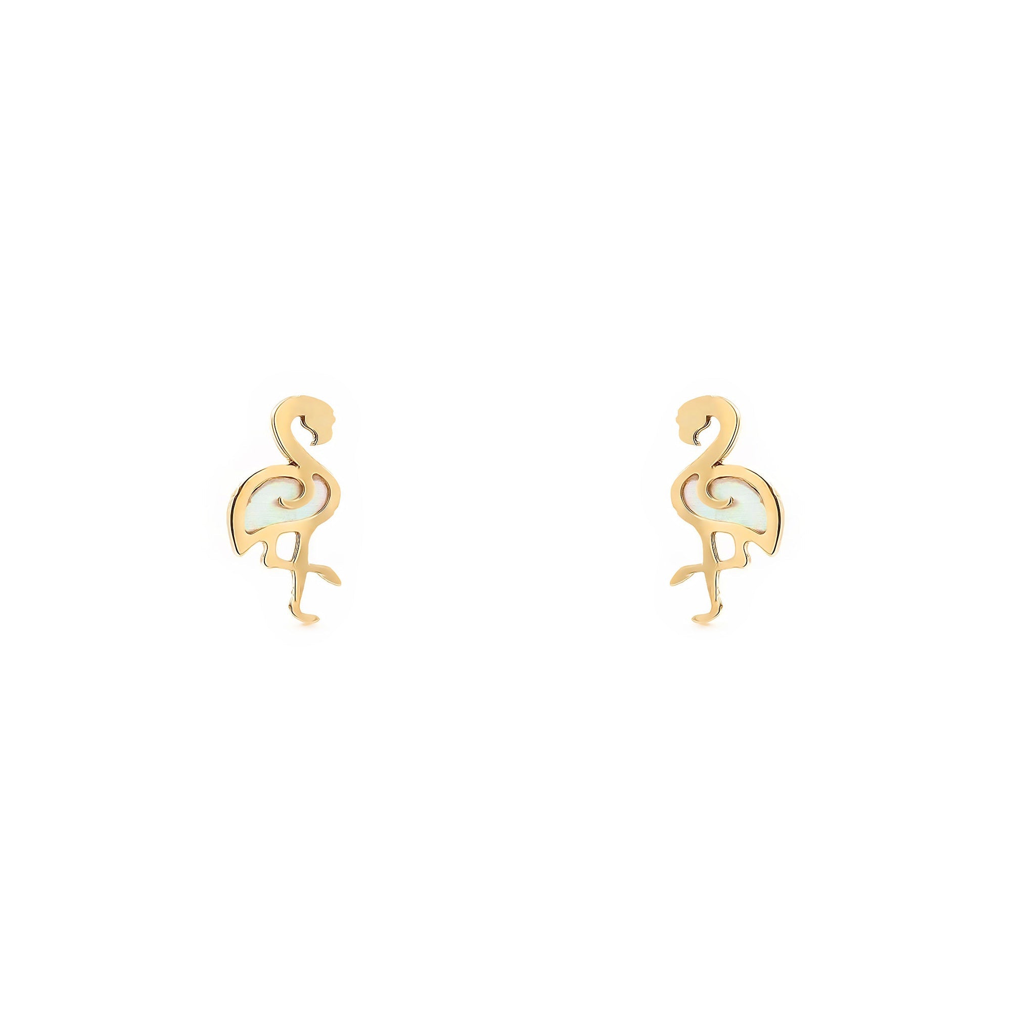 Baby-Girl Earrings 9K Yellow Gold Mother of Pearl Shiny Flamenco