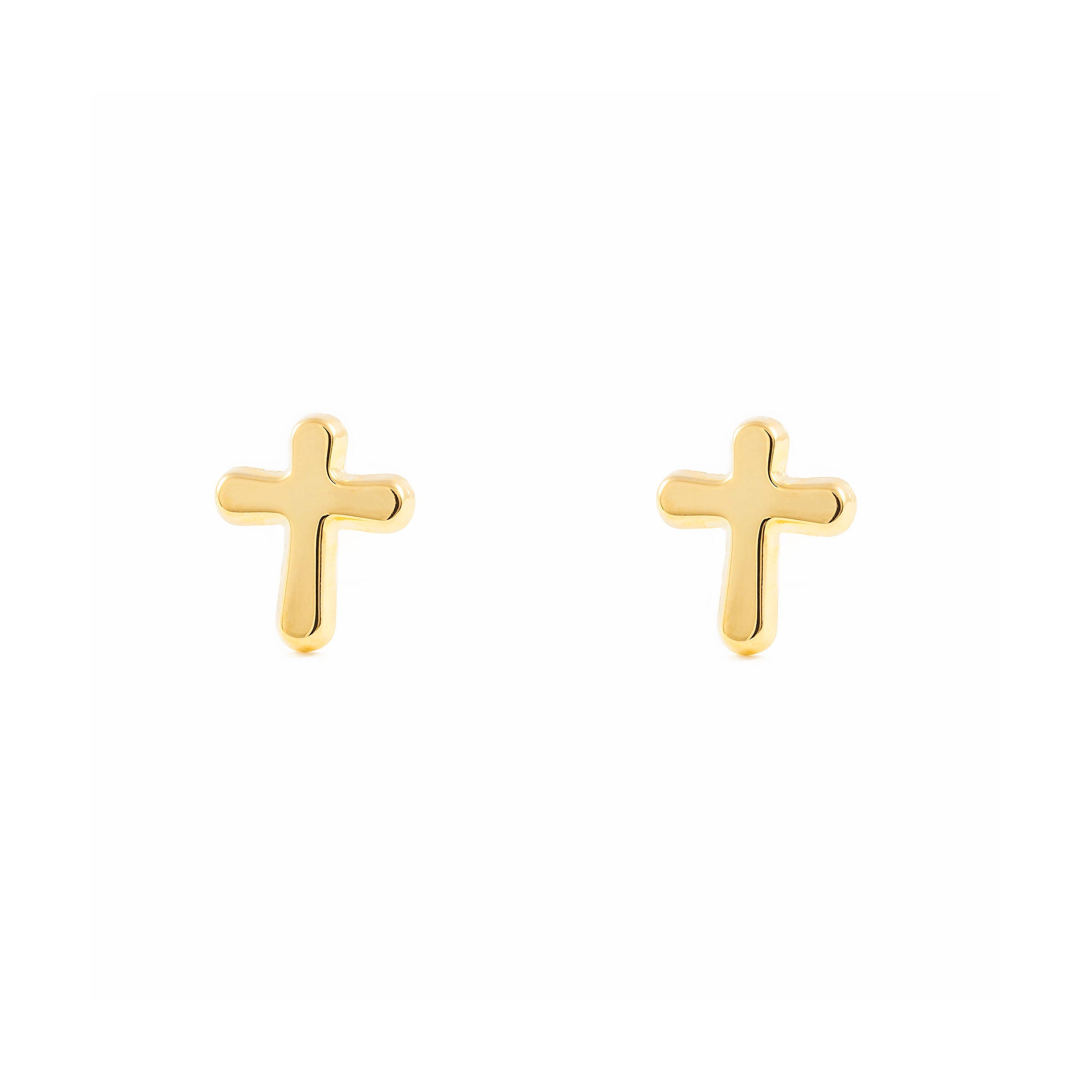 Women's-Girl's 18K Yellow Gold Shiny Cross Earrings