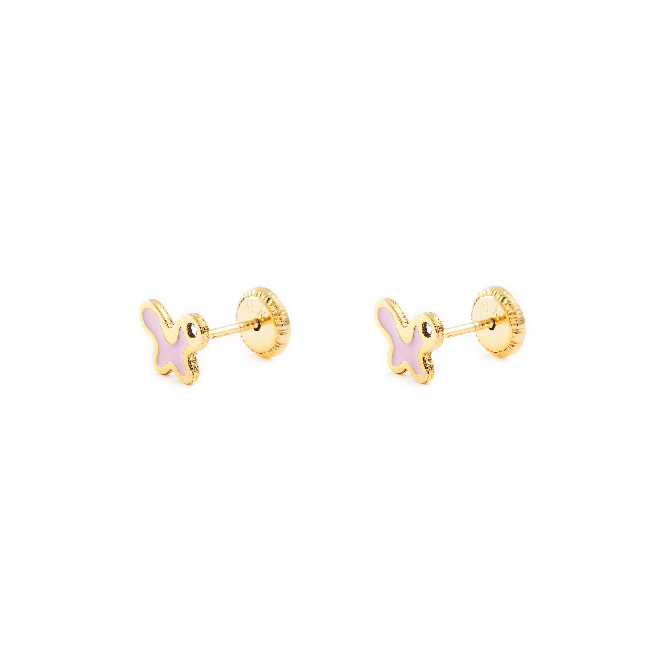 Pendientes Oro Bebe o Niña Mariposa esmalte rosa circón (9kts)