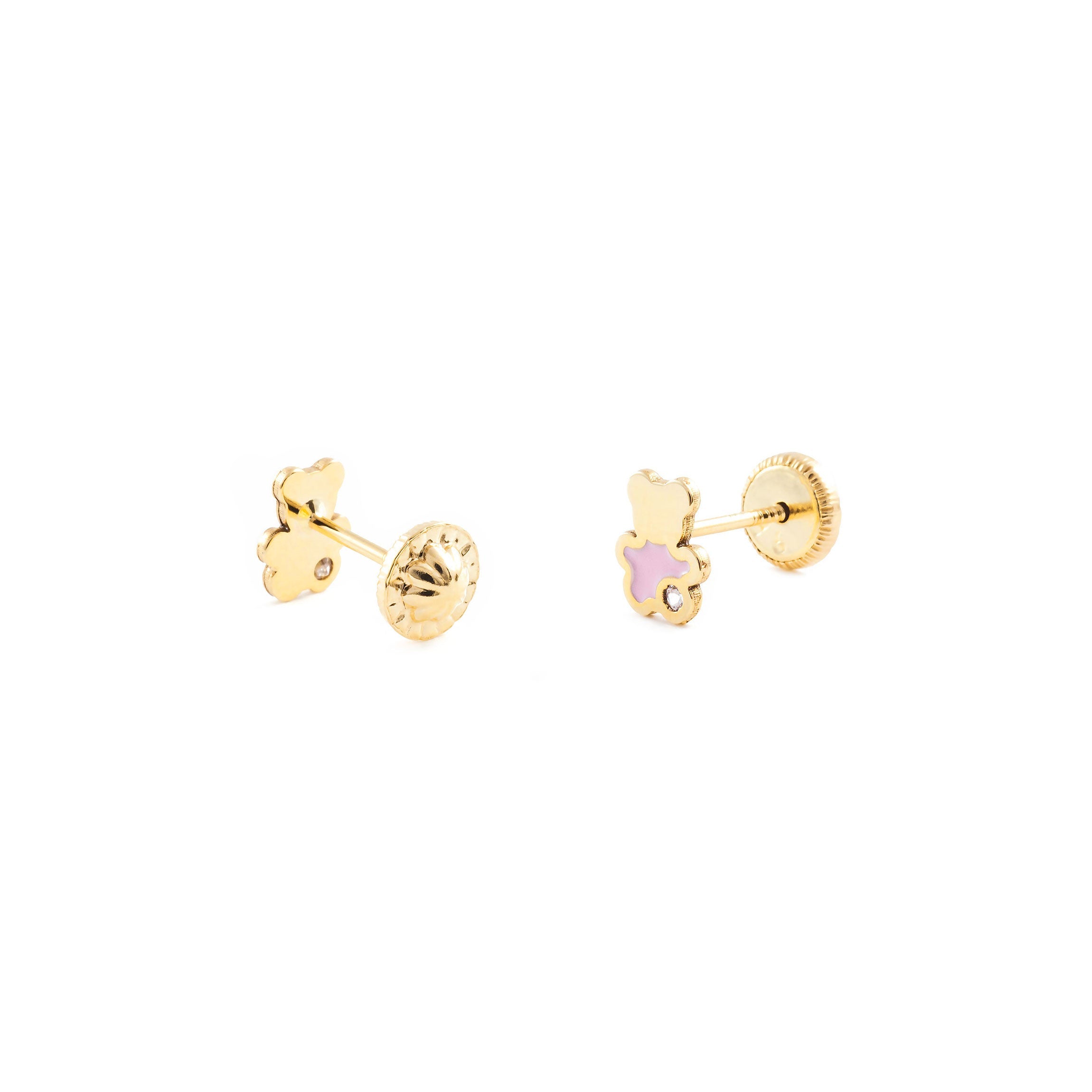 Pendientes Oro Bebe o Niña Oso esmalte rosa y circón (9kts)