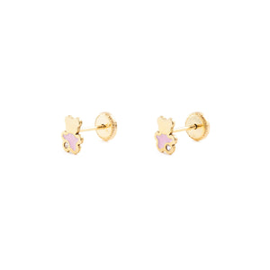 Pendientes Oro Bebe o Niña Oso esmalte rosa y circón (9kts)