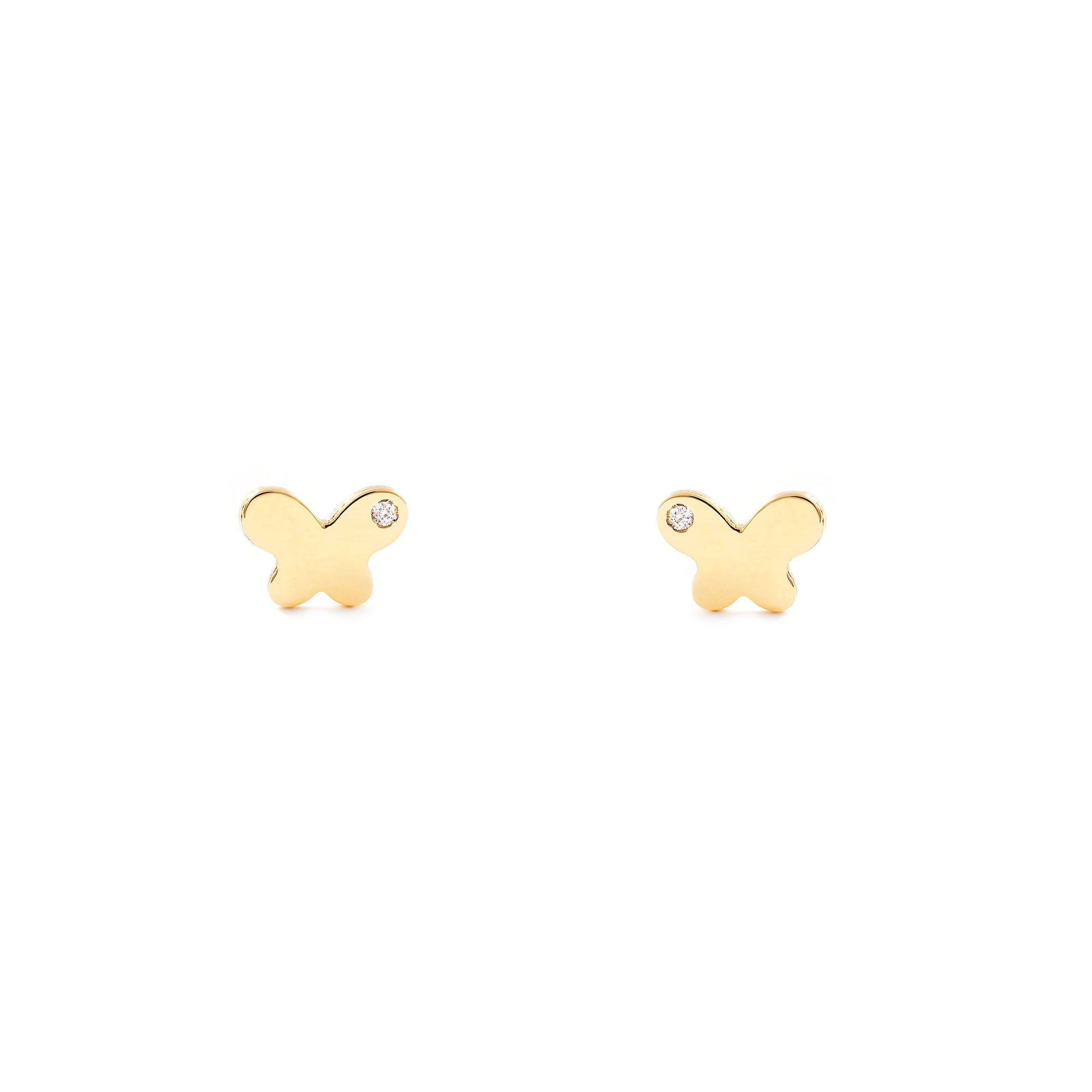 Baby-Girl Earrings 9K Yellow Gold Shiny Zircon Butterfly