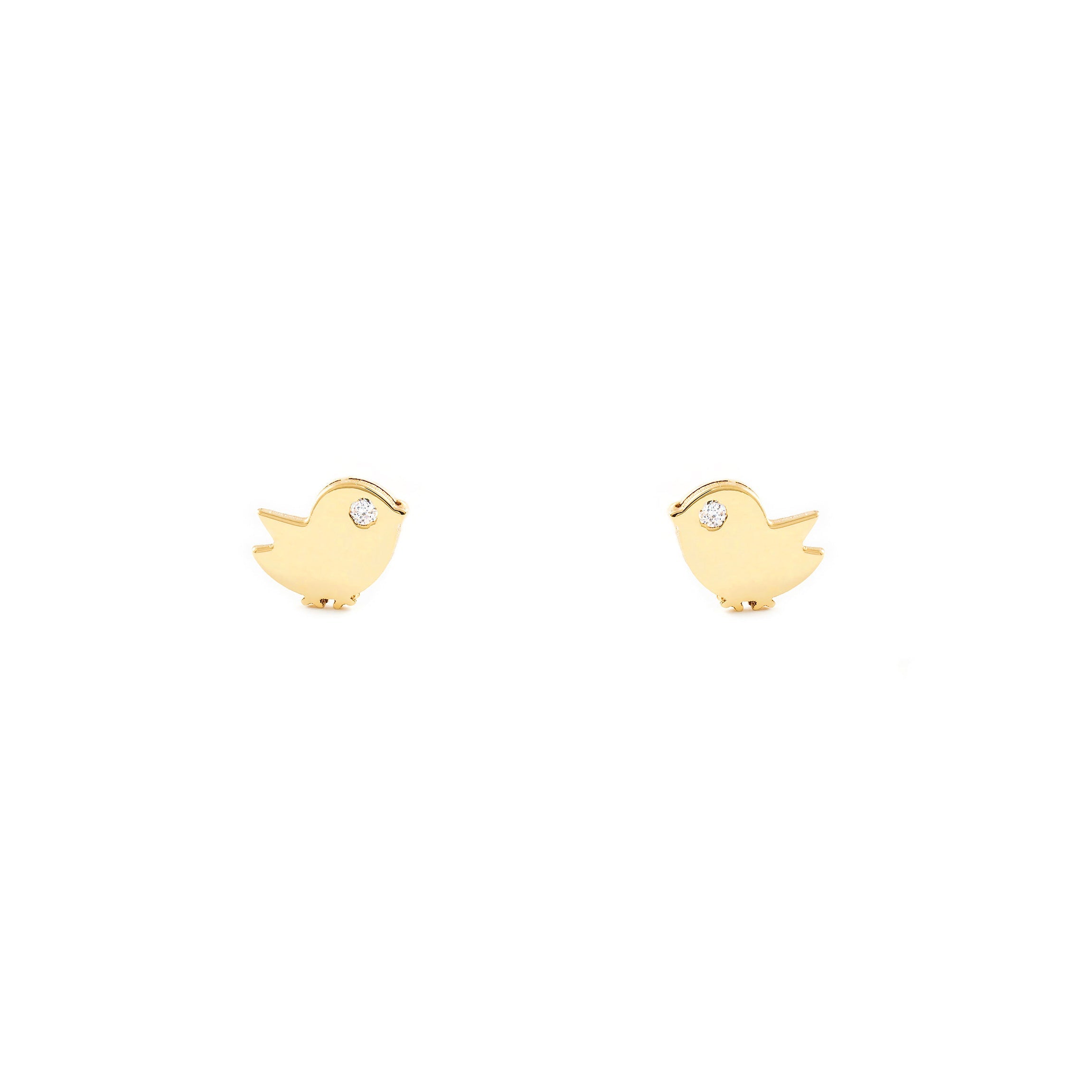 Baby-Girl Earrings 9K Yellow Gold Shiny Zircon Bird