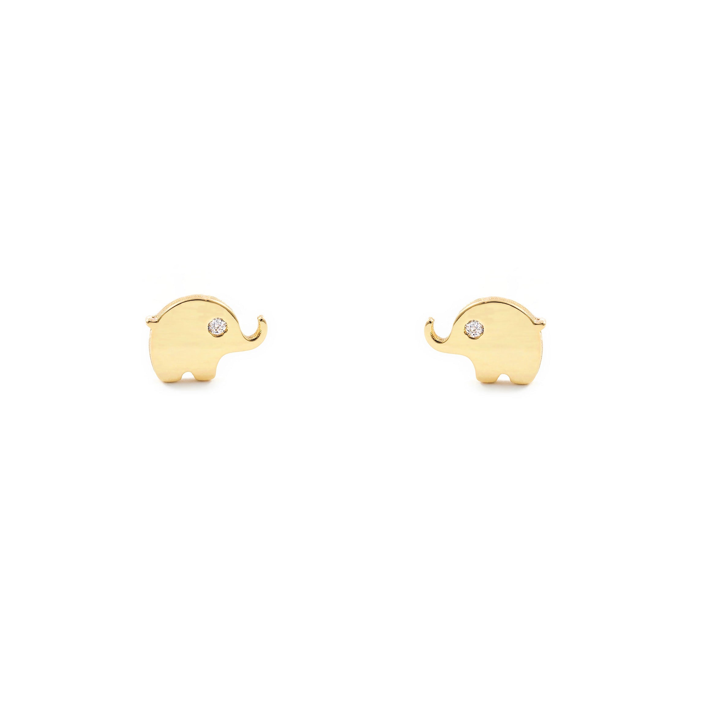 Baby-Girl Earrings 9K Yellow Gold Elephant Shiny Zirconia