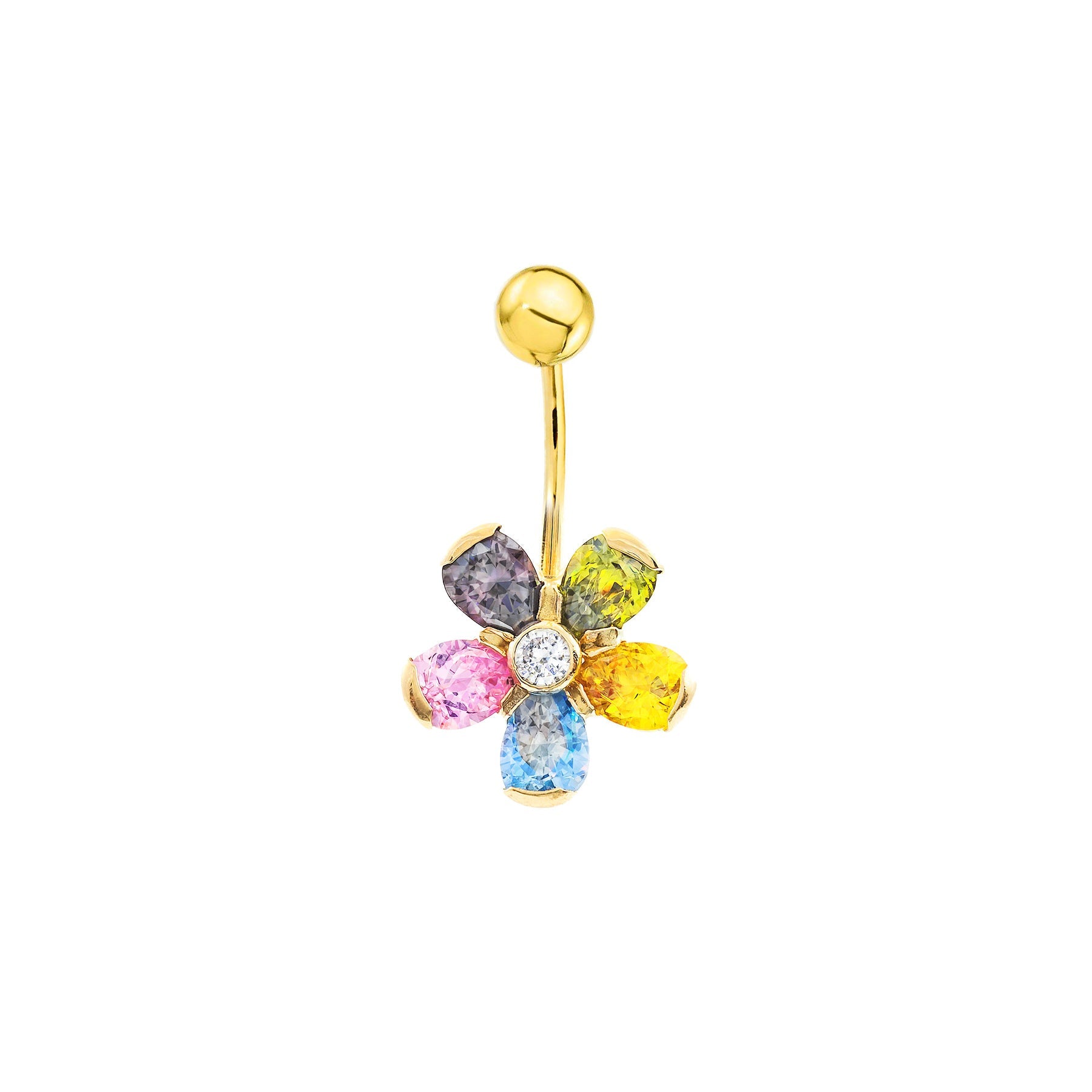 9K Yellow Gold Shiny Zirconia Flower Navel Piercing