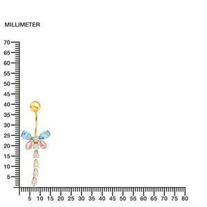 Piercing Oro Ombligo mariposa con cadenas (9kts)