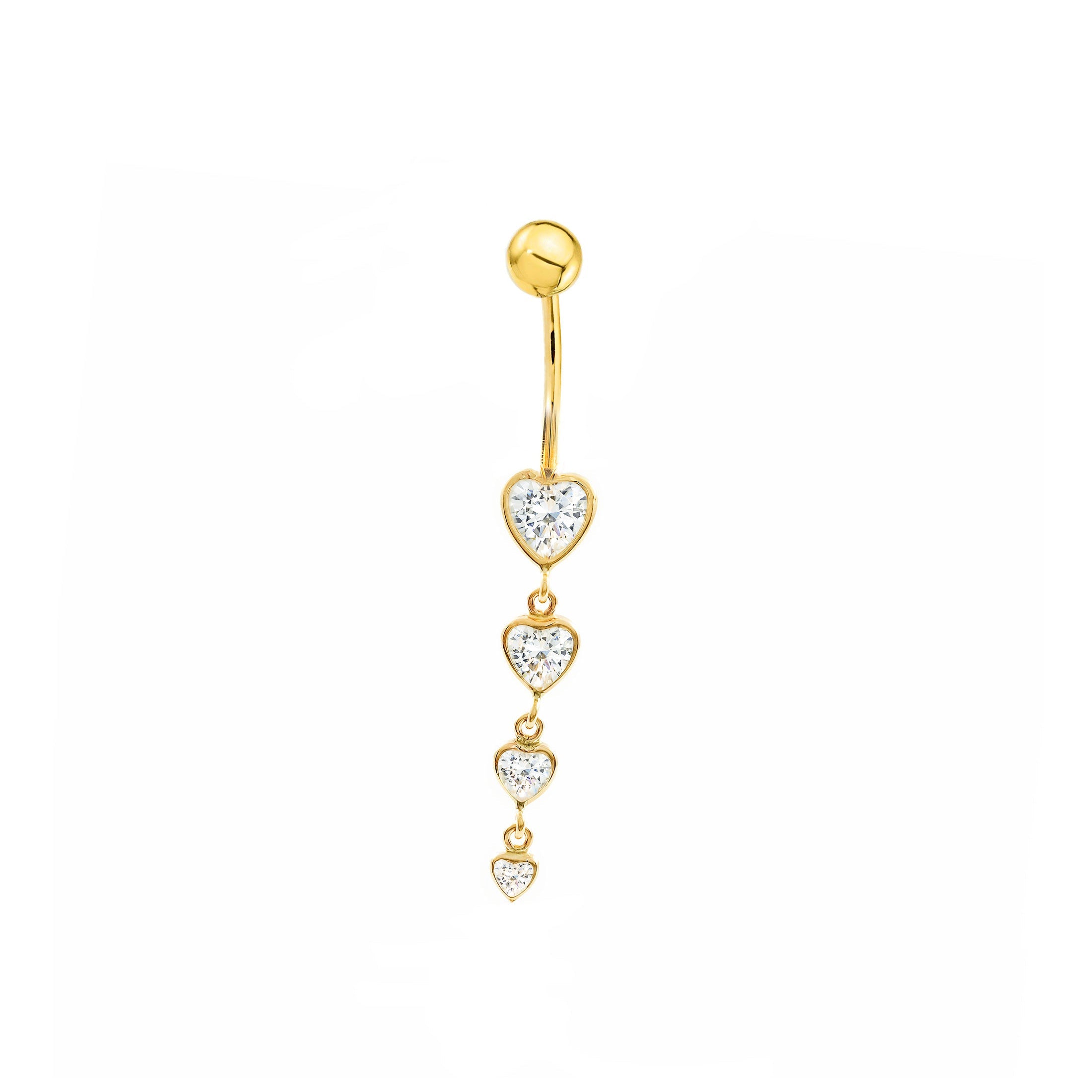 Piercing Oro Amarillo 9K Ombligo Corazones Circonita Brillo