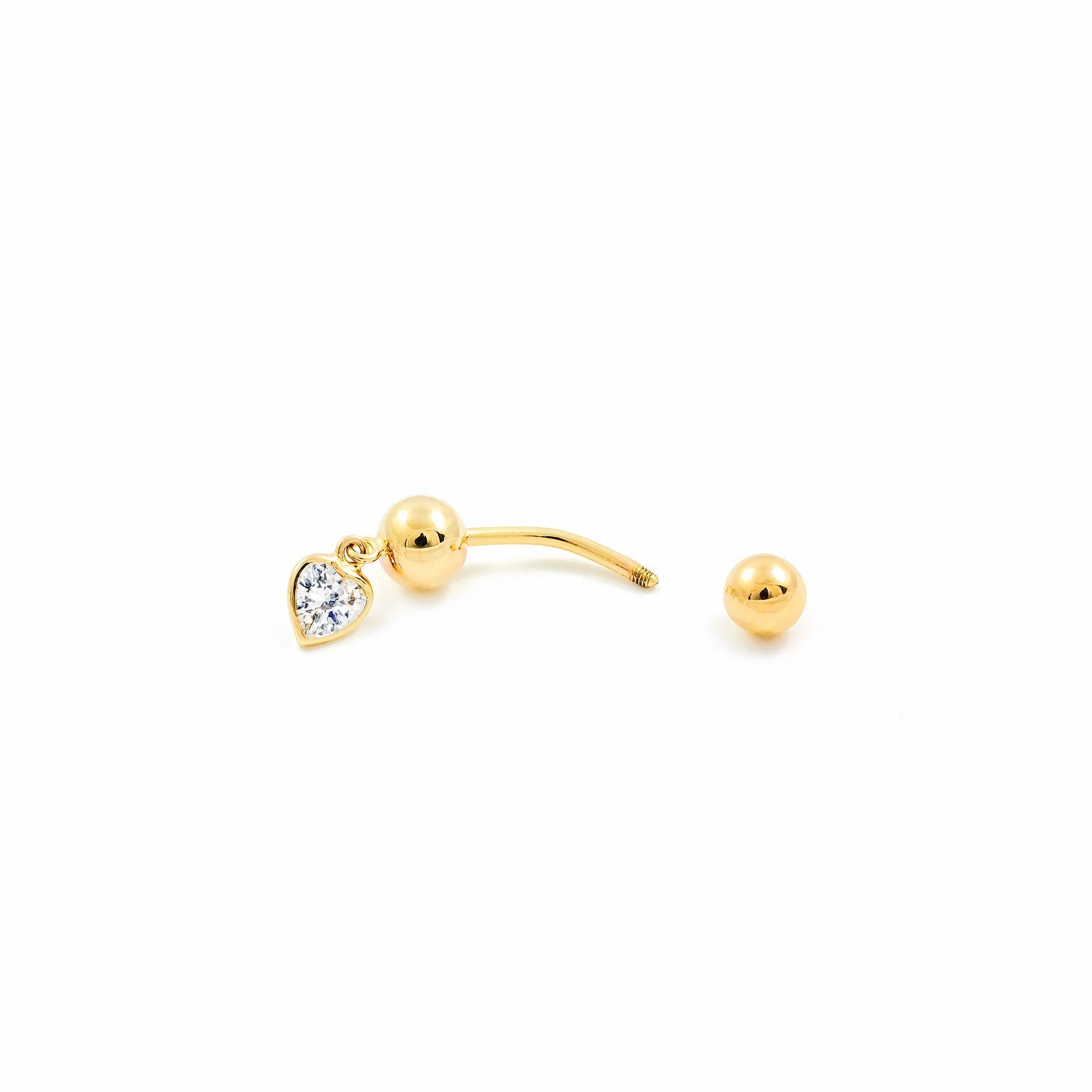 Piercing Oro Ombligo bola 6 mm y corazon (9kts)