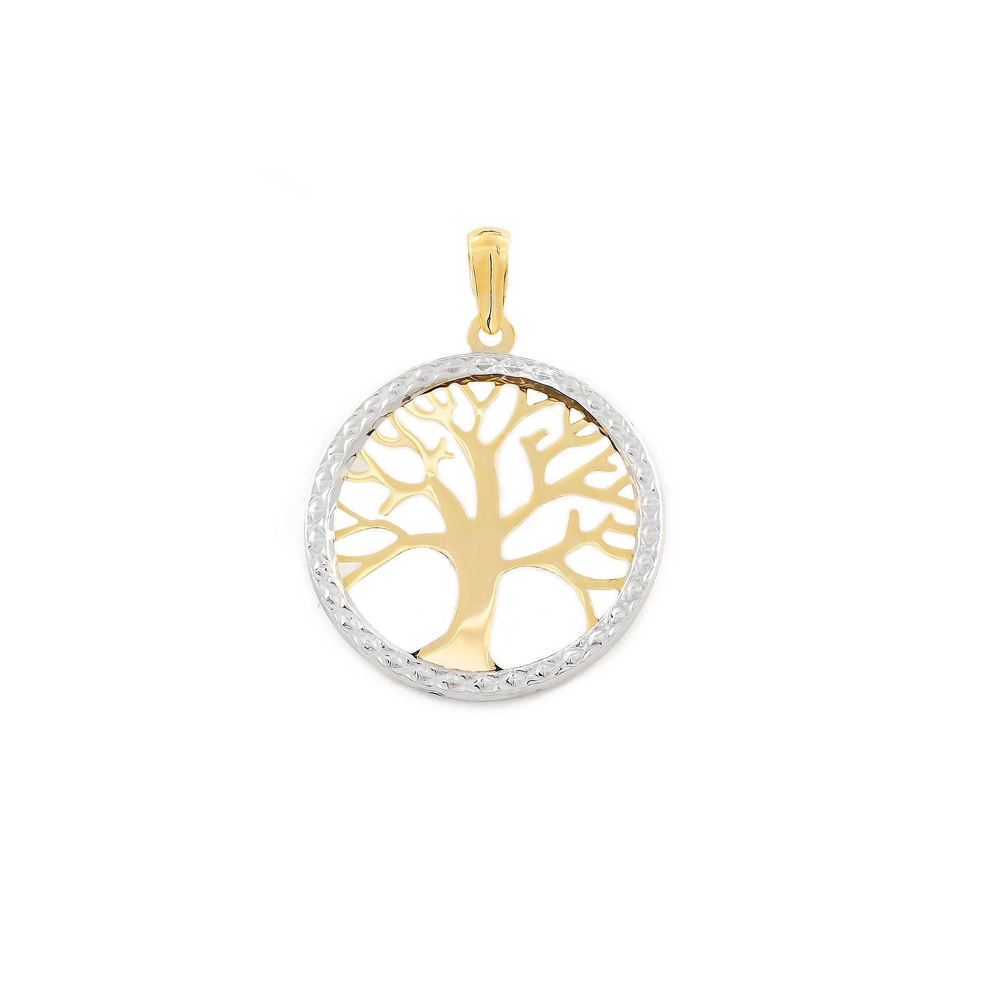 Bicolor 9K Gold Pendant Round Tree of Life Shine and Texture