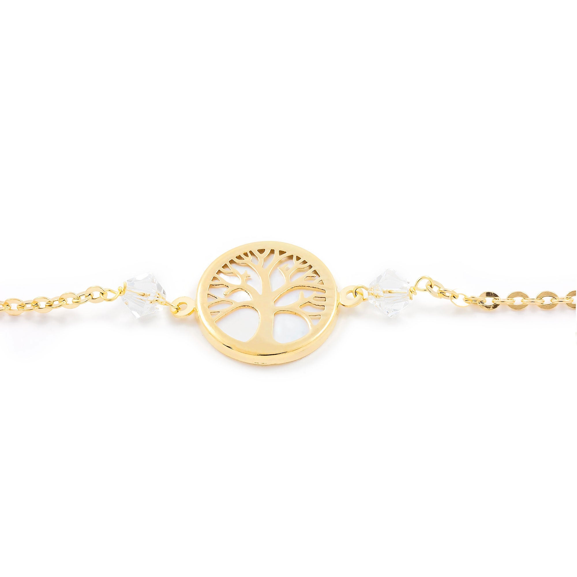 Pulsera oro Arbol de la Vida con nacar y circon (18Kts)