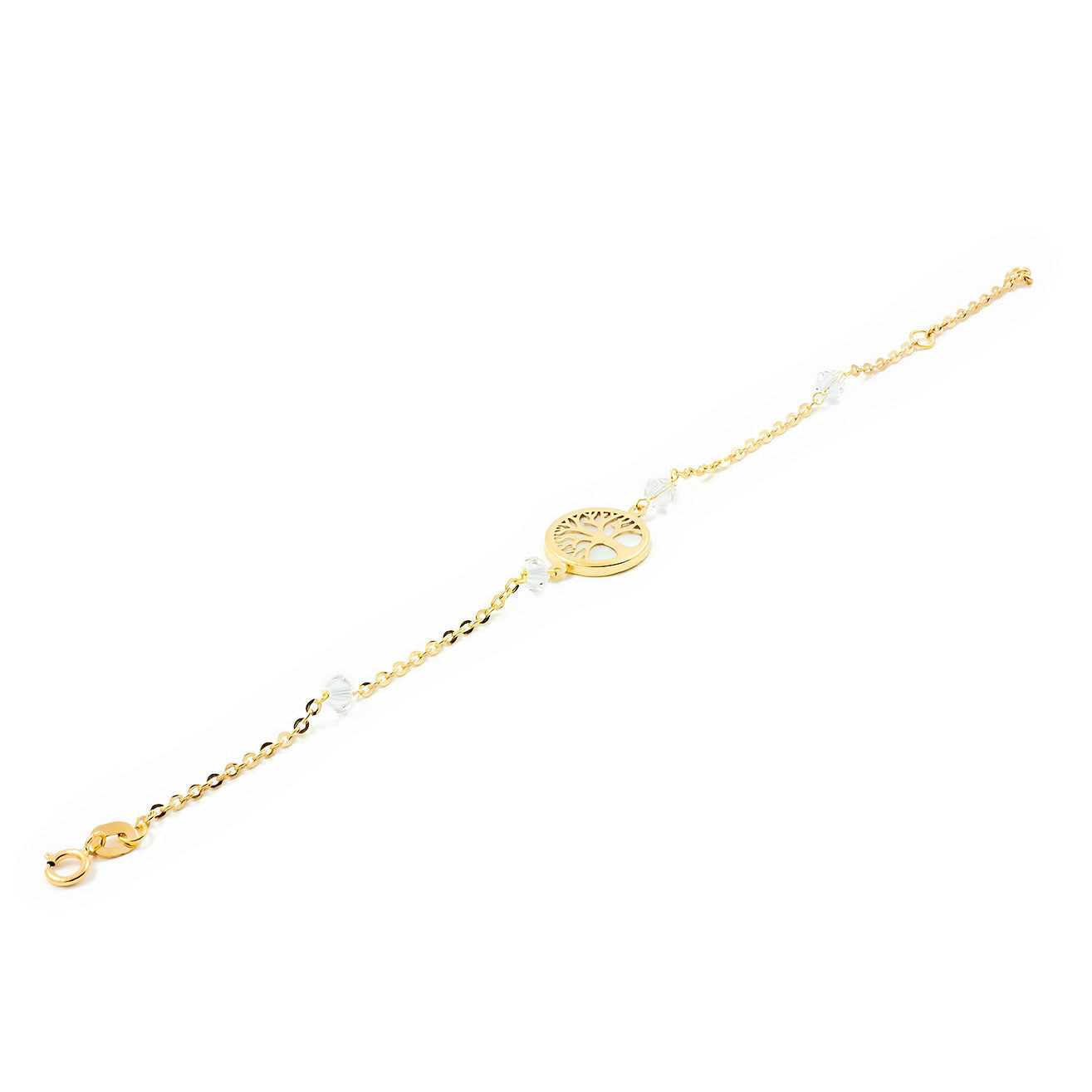 Pulsera oro Arbol de la Vida con nacar y circon (18Kts)