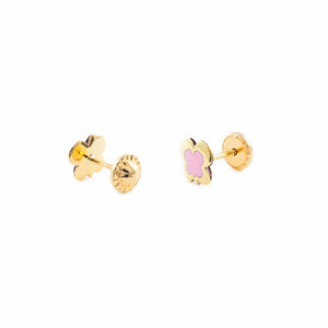 Pendientes Oro Niña Mariposa esmalte rosa (9kts)