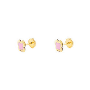 Pendientes Oro Niña Mariposa esmalte rosa (9kts)