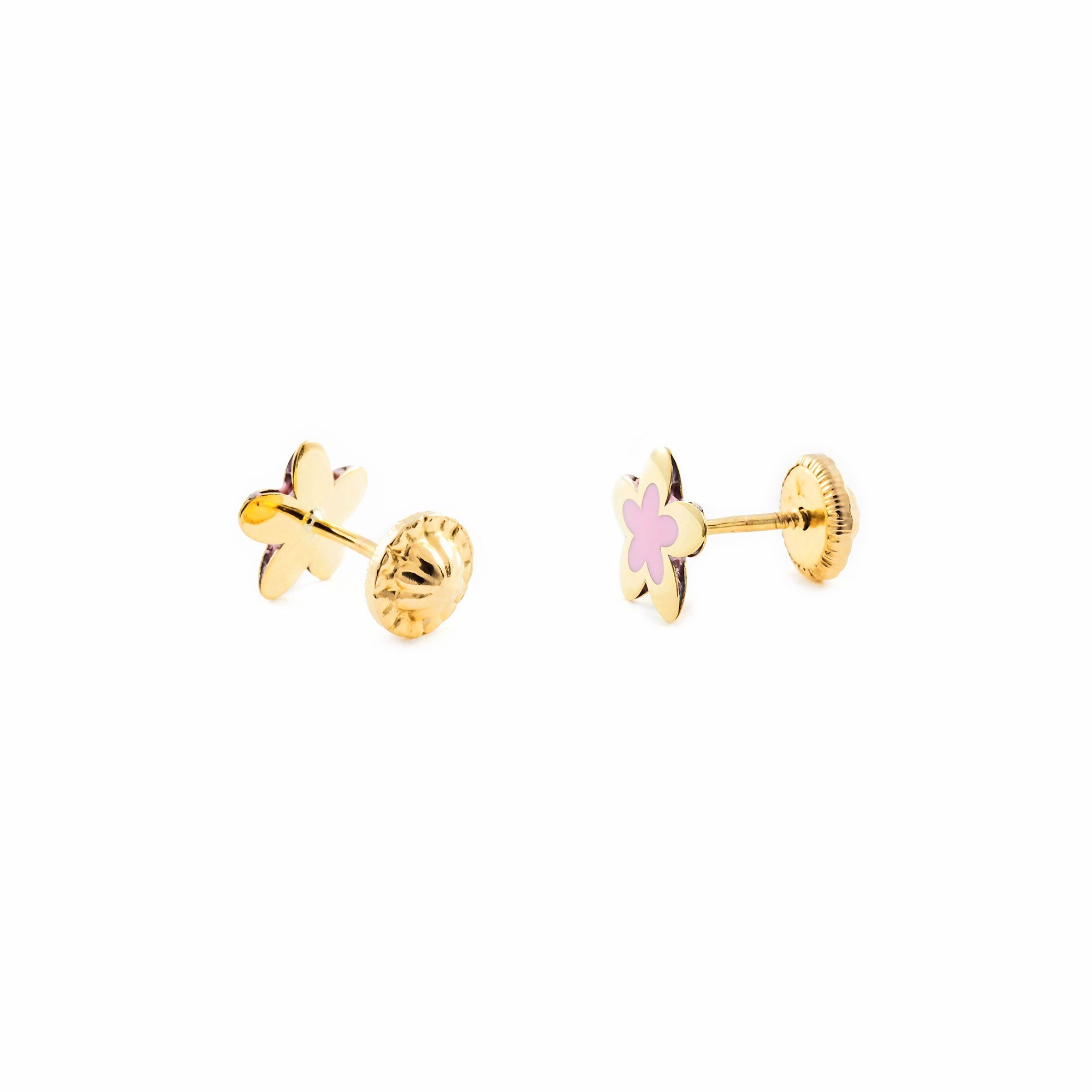 Pendientes Oro Niña flor esmalte rosa (9kts)