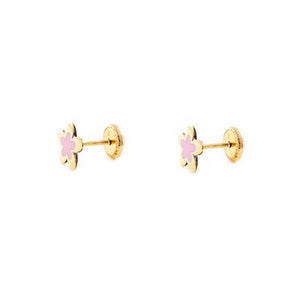 Pendientes Oro Niña flor esmalte rosa (9kts)