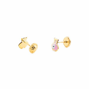 Pendientes Oro Niña Oso esmalte rosa y circón (9kts)