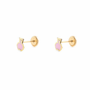 Pendientes Oro Niña Oso esmalte rosa (9kts)