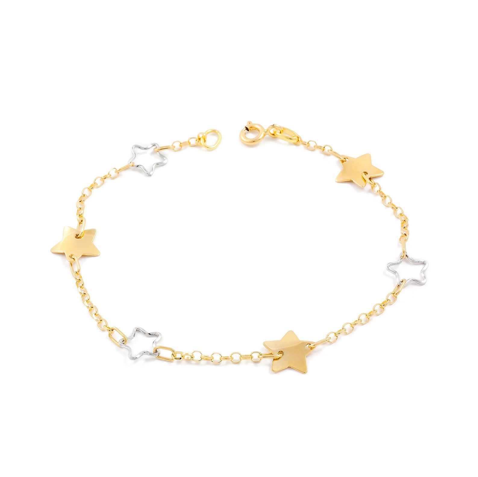 Pulsera Mujer Oro Bicolor 18K Estrellas Brillo 18 cm