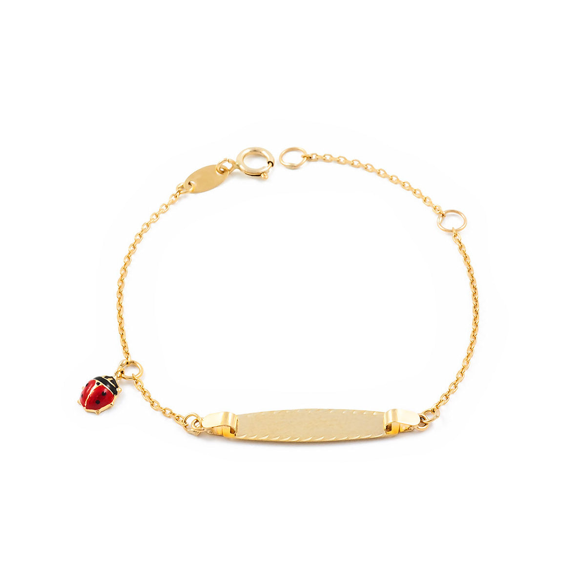 Girl's Bracelet 9K Yellow Gold Personalized Matte and Shiny Ladybug Slave 14 cm