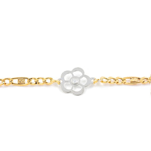 Pulsera oro Bicolor con margaritas caladas y circon (9kt)