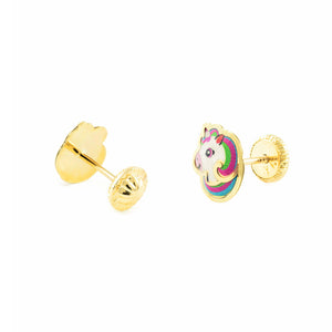 Pendientes Oro Niña Unicornio Esmaltado (9kts)