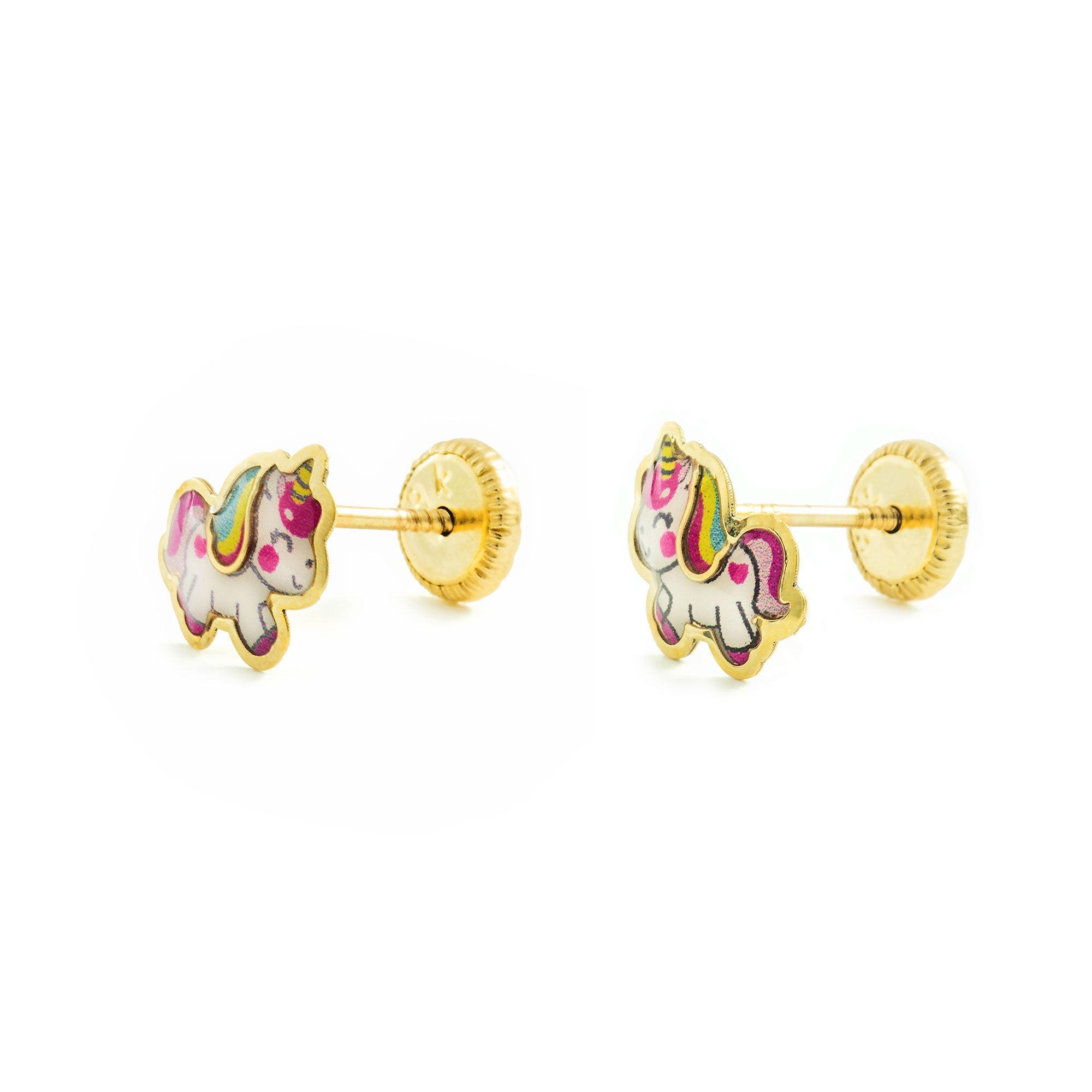 Pendientes Oro Niña Unicornio Esmaltado (9kts)