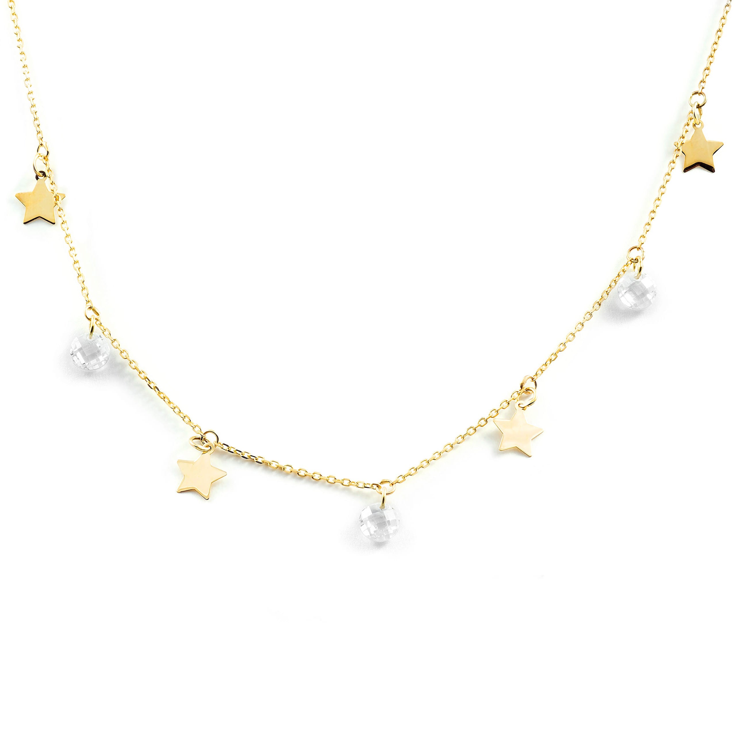 Collar Mujer Oro Amarillo 9K Estrellas Circonitas Brillo