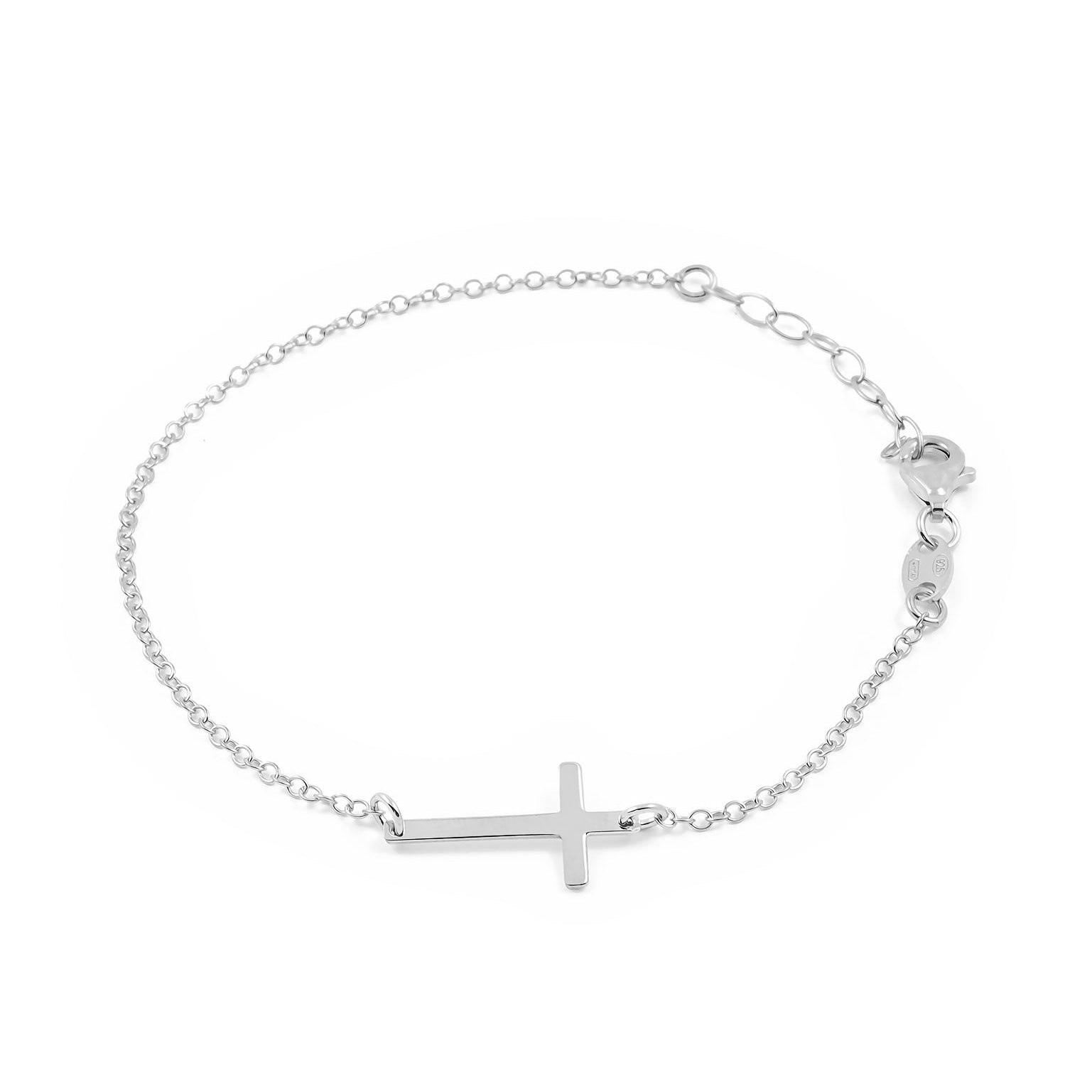 Women's Sterling Silver Horizontal Cross Shiny Bracelet