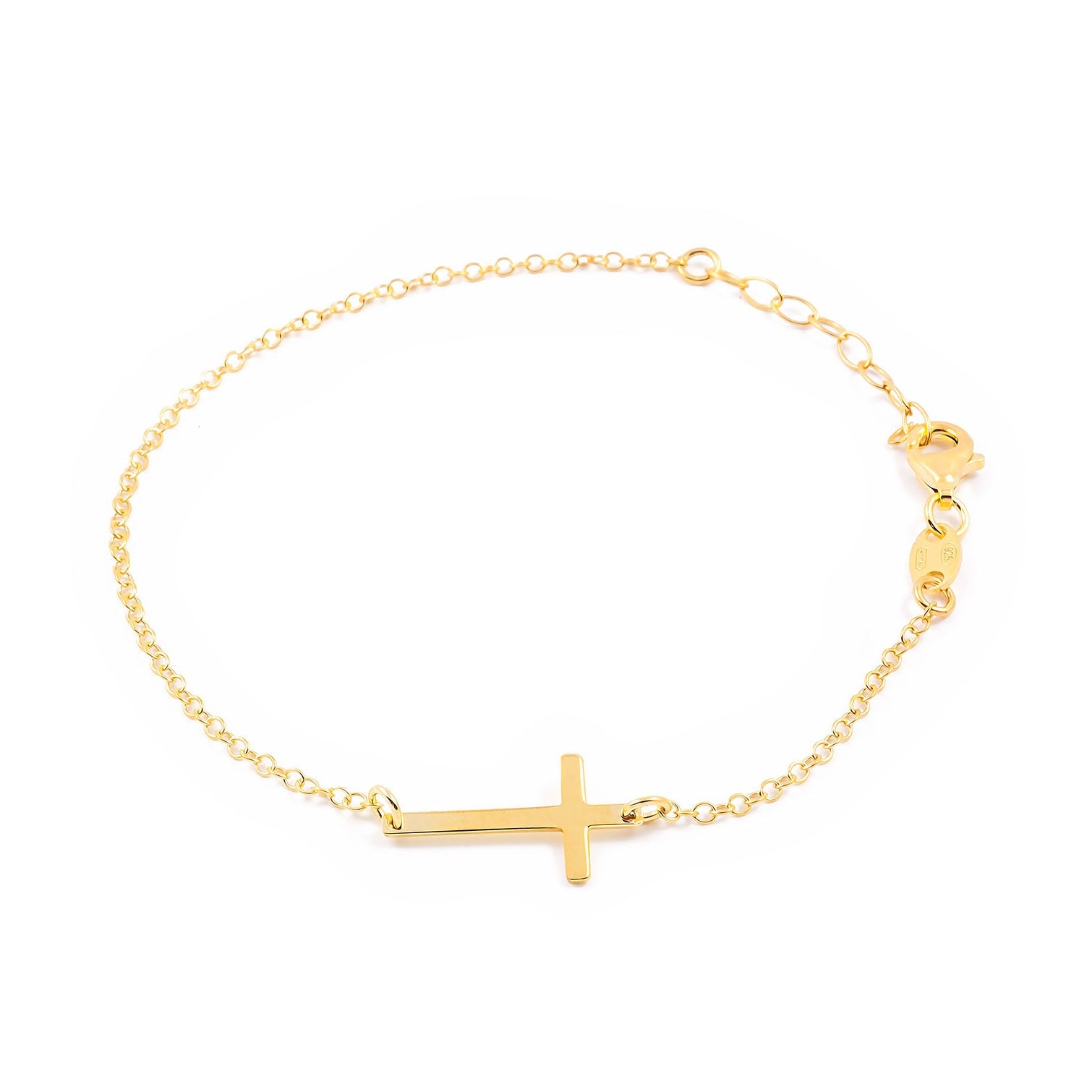 Women's Bracelet Sterling Silver Golden Horizontal Cross Shiny
