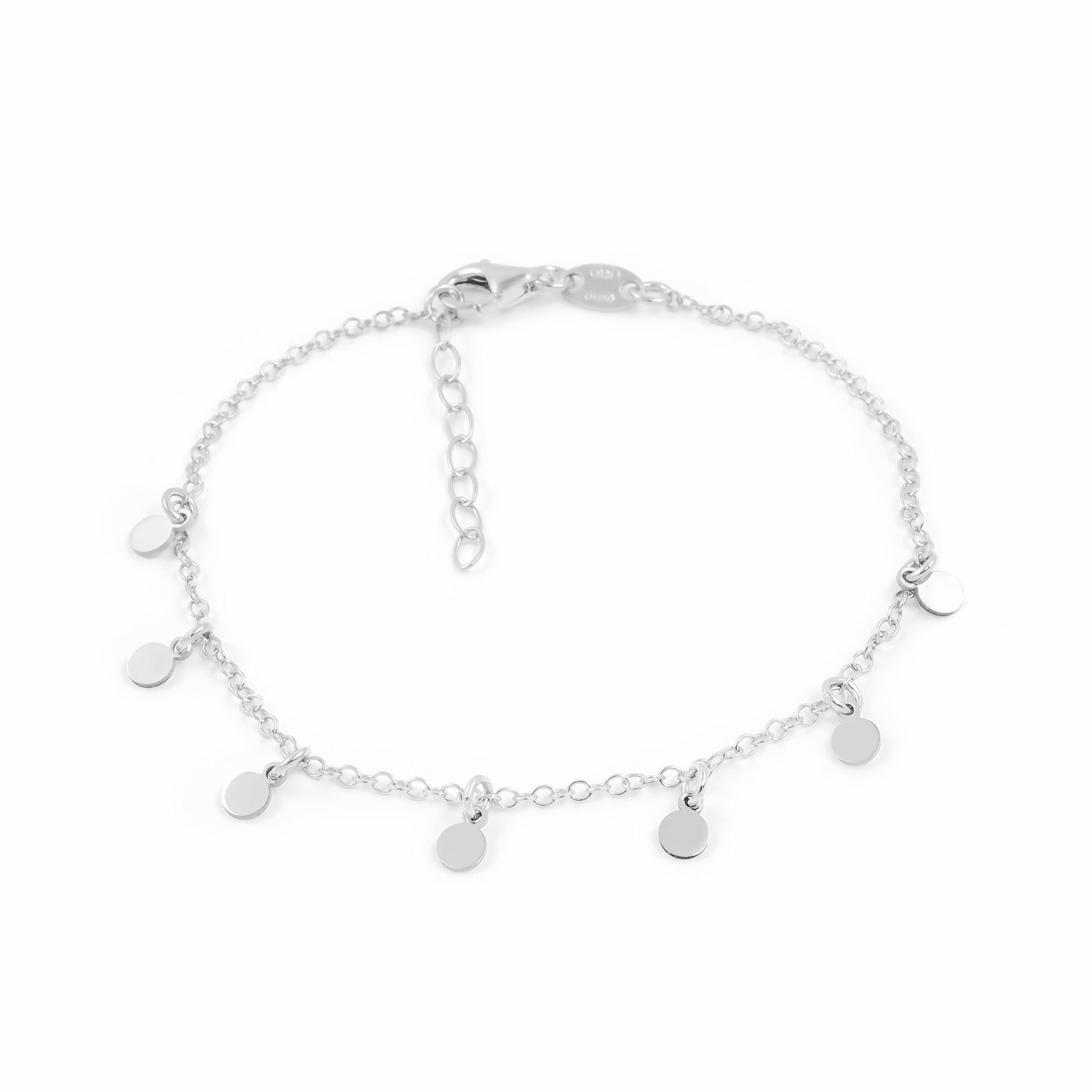 Women's Bracelet Sterling Silver Round Shiny Charms
