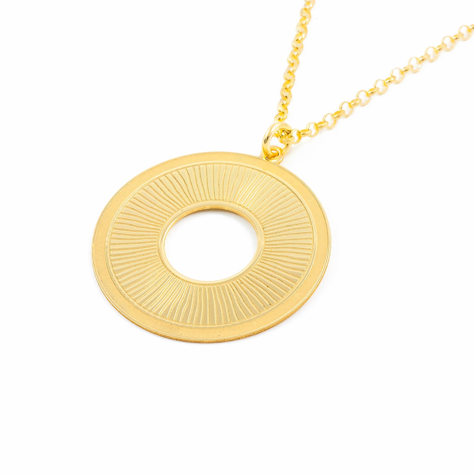 Shiny and Textured Round Golden Sterling Silver Necklace