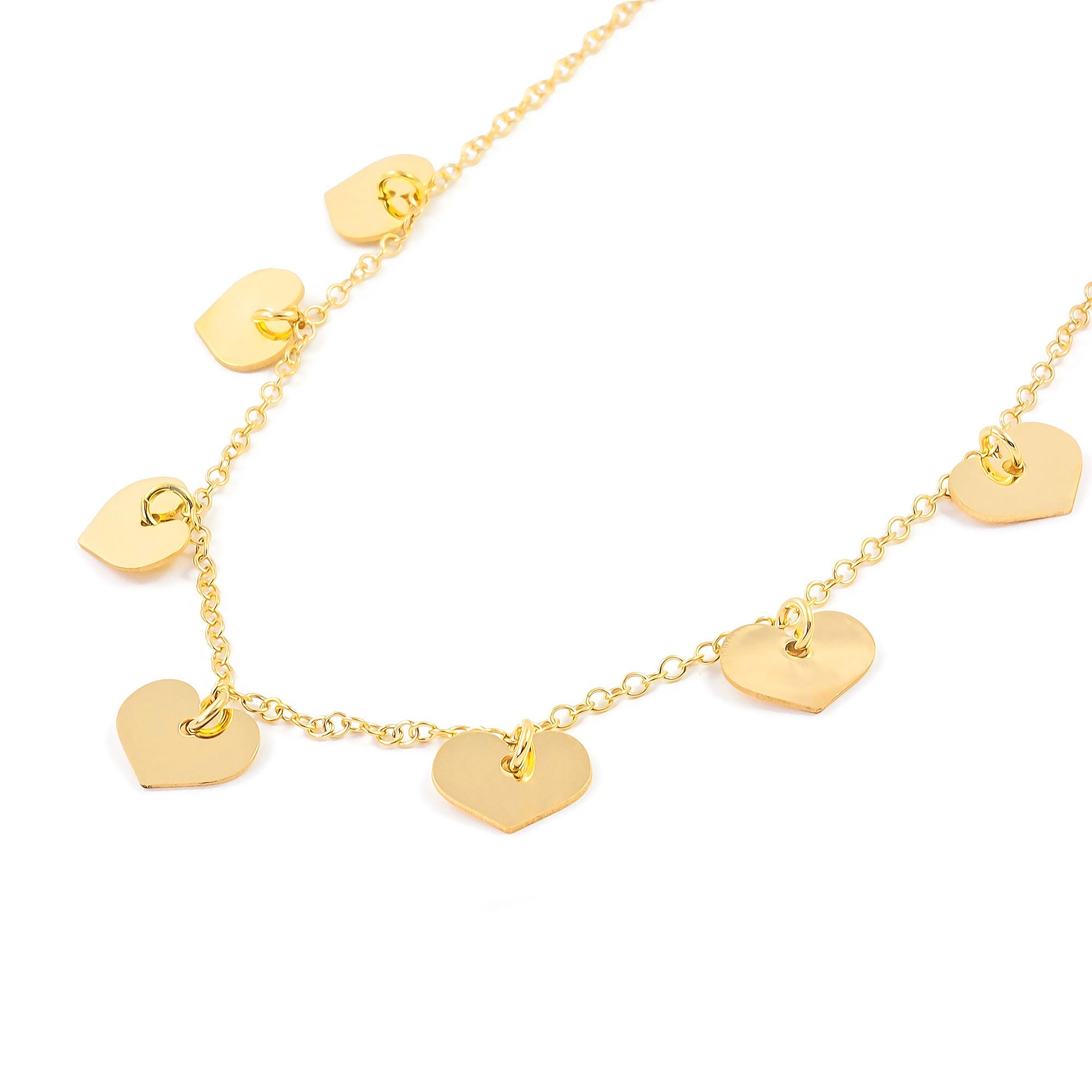 Sterling Silver Golden Shiny Hearts Necklace