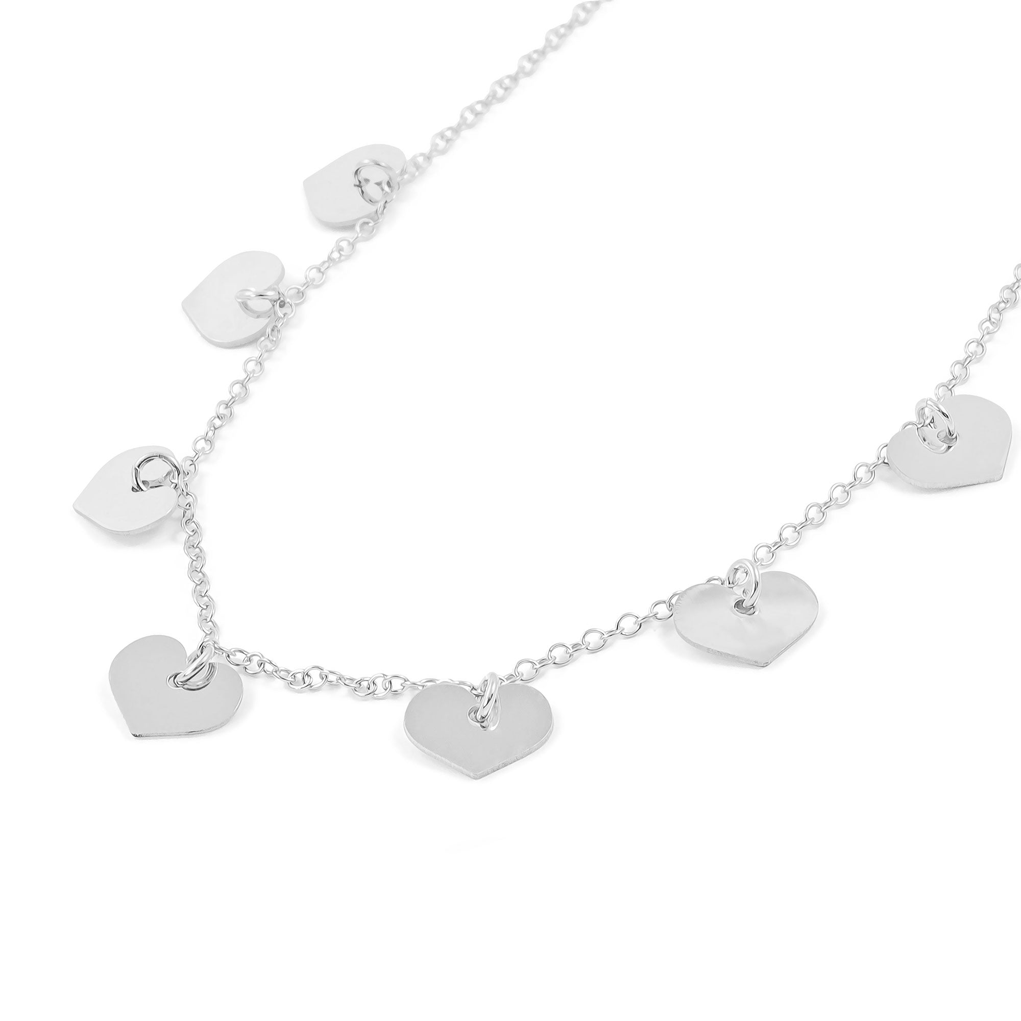 Sterling Silver Shiny Hearts Necklace